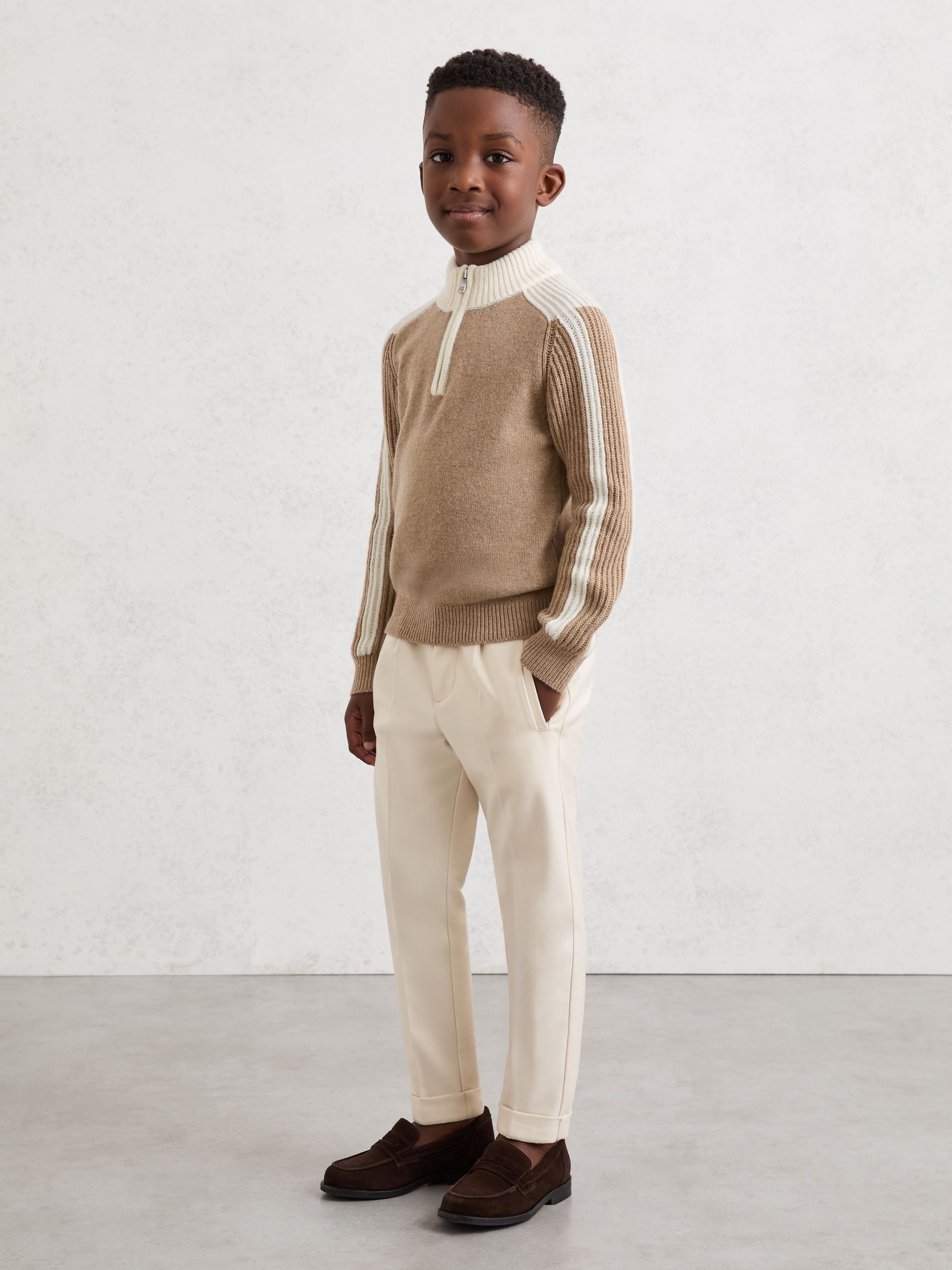 Slim-Fit Pleated Trousers in Off White - Image 1 of 4 Slim-Fit Pleated Trousers in Off White - Image 1 of 4