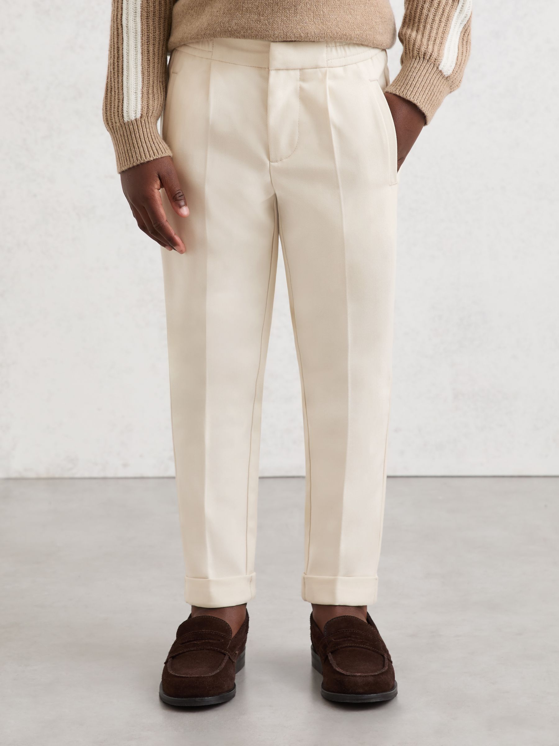 Slim-Fit Pleated Trousers in Off White - Image 3 of 4
