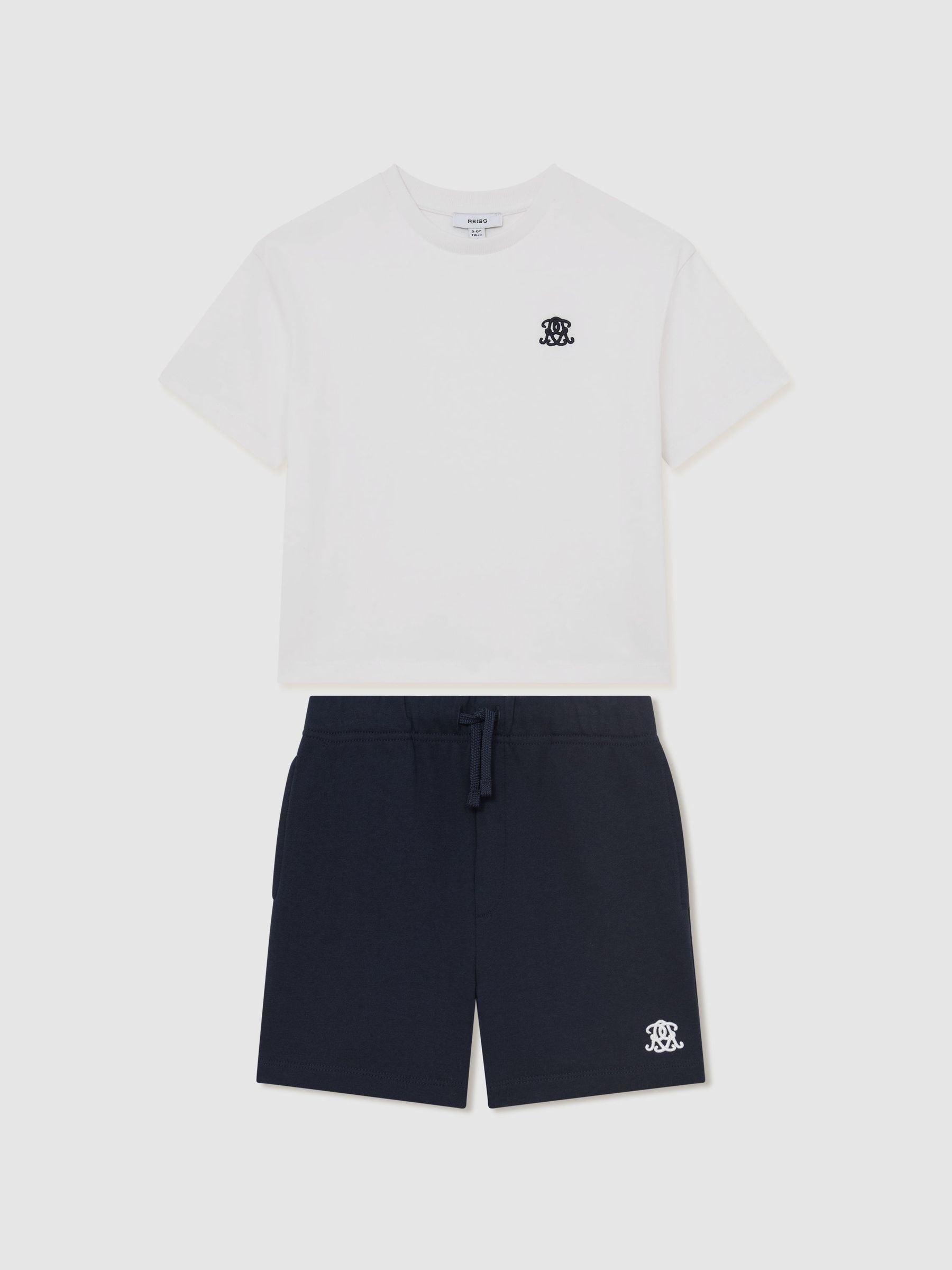 Top & Jogger Set in White/Navy - Image 1 of 3
