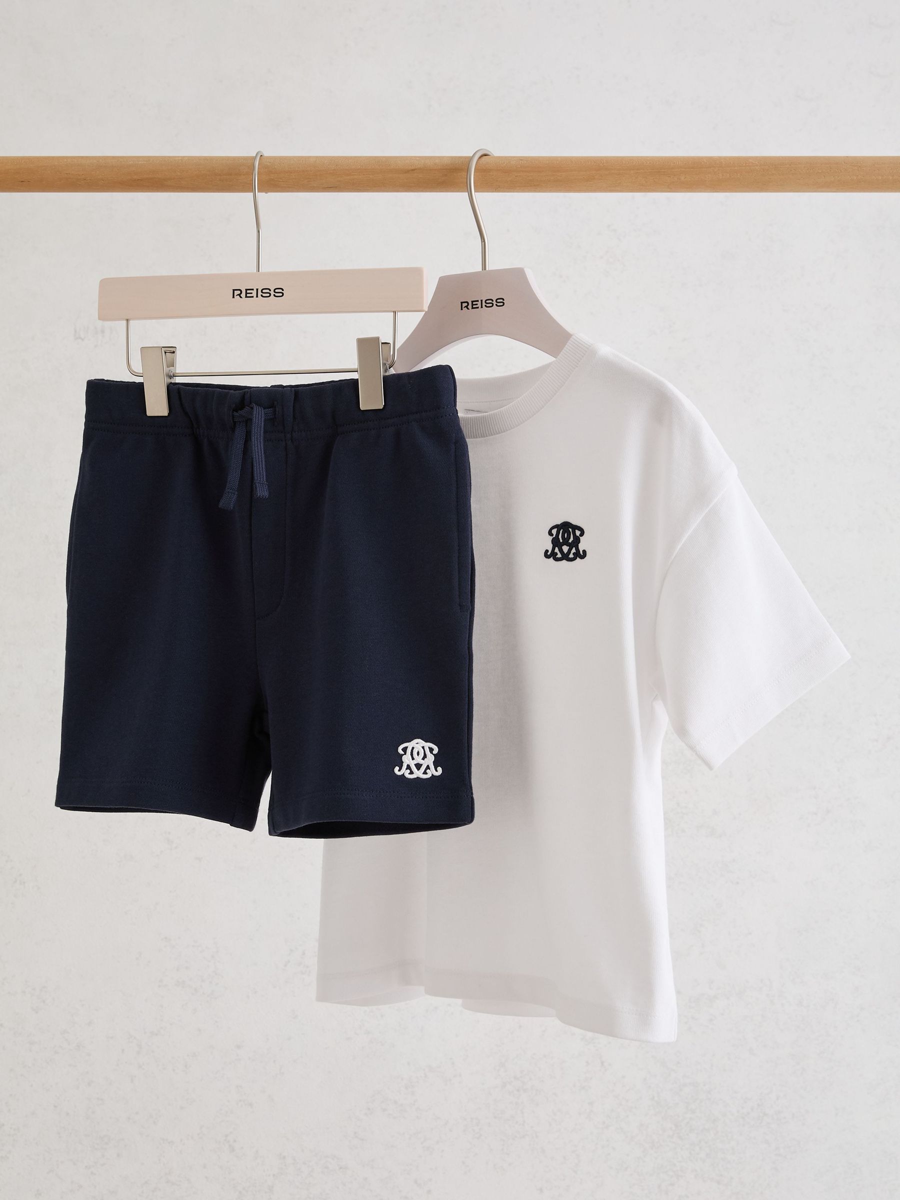 Top & Jogger Set in White/Navy - Image 2 of 3