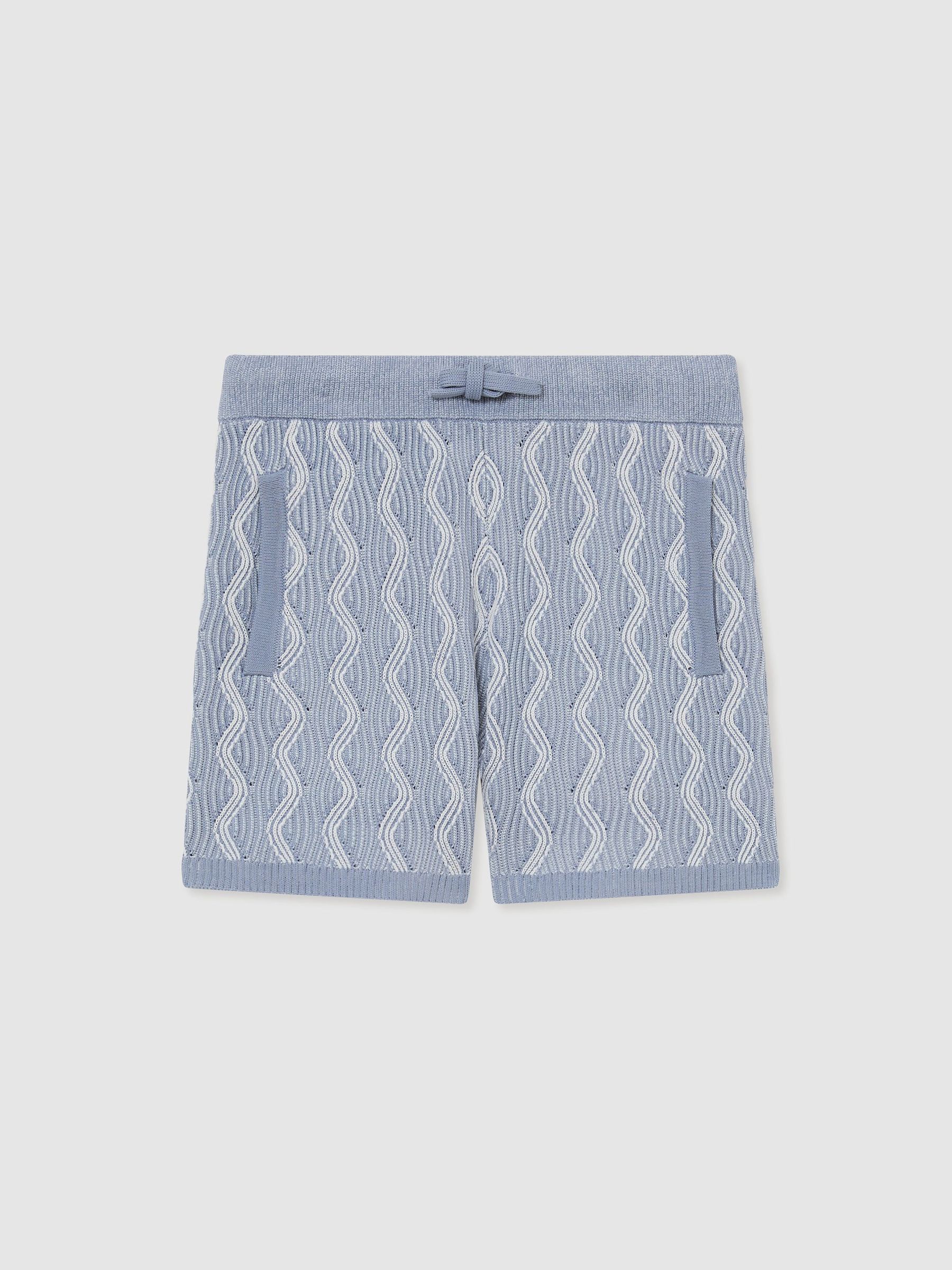 9-13 yrs Wave-Knit Drawstring Shorts in Blue - Image 2 of 3