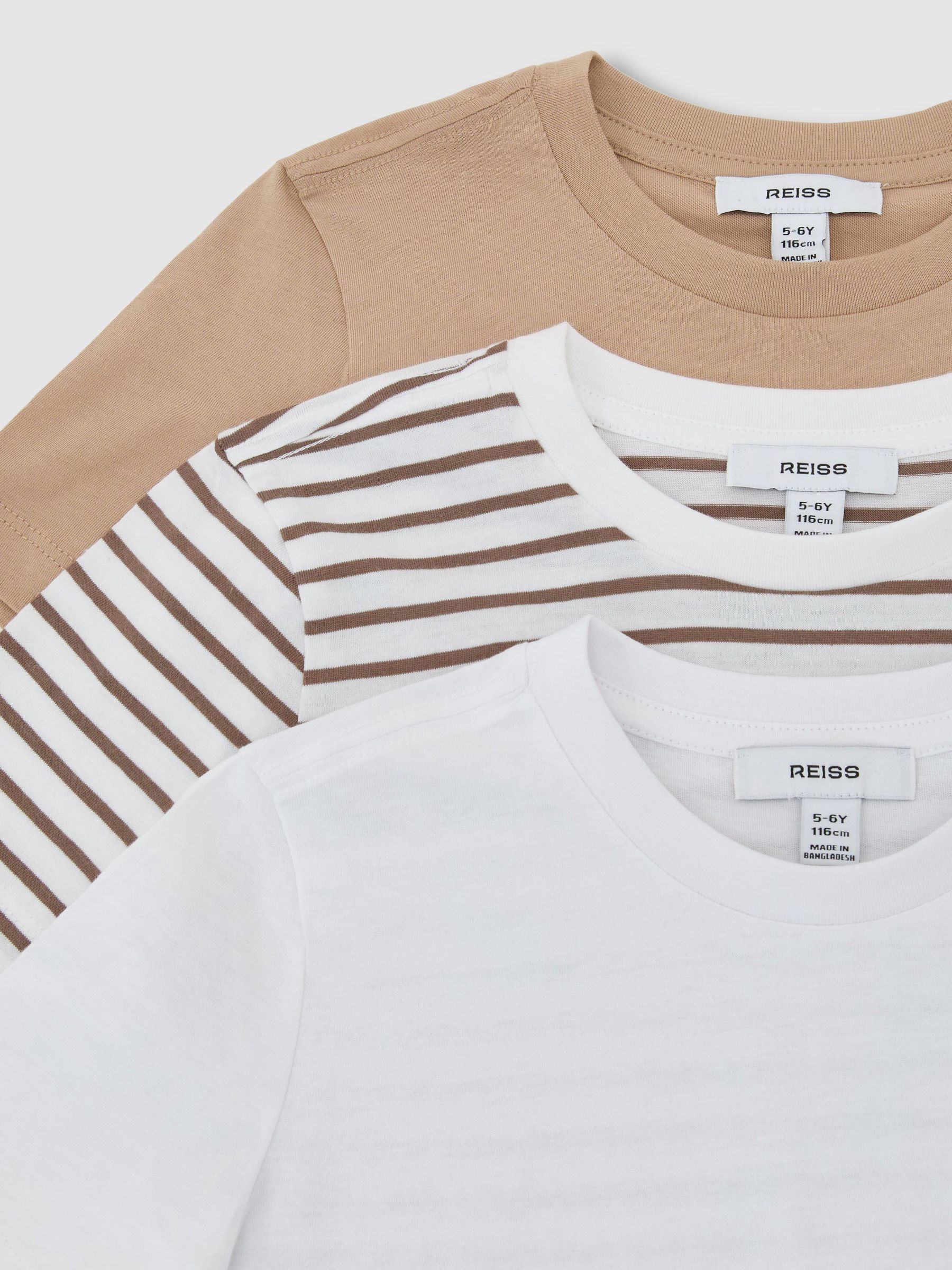 3 Pack Stripe  T-Shirt in Stone/Brown Stripe/White - Image 1 of 3