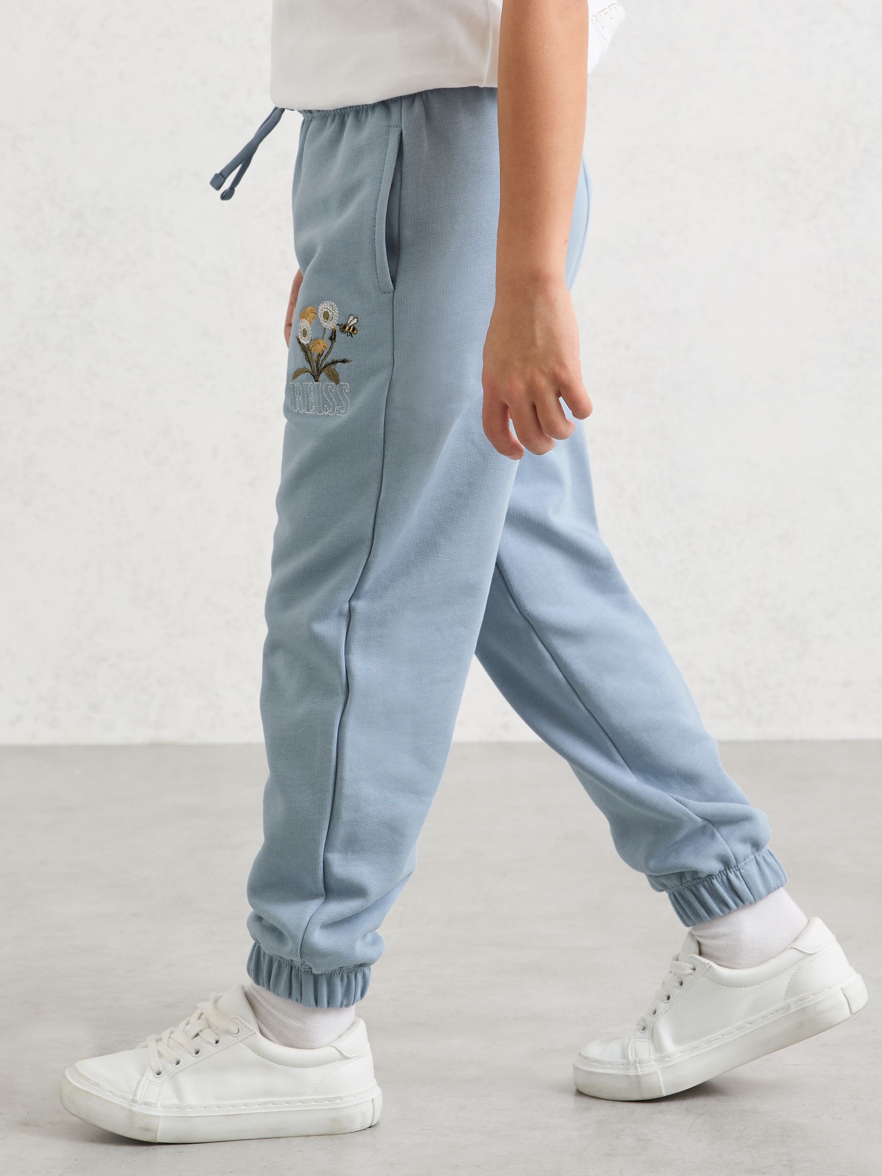 3-9 yrs Cotton Dandelion Logo Cuffed Joggers in Pale Blue - Image 3 of 4