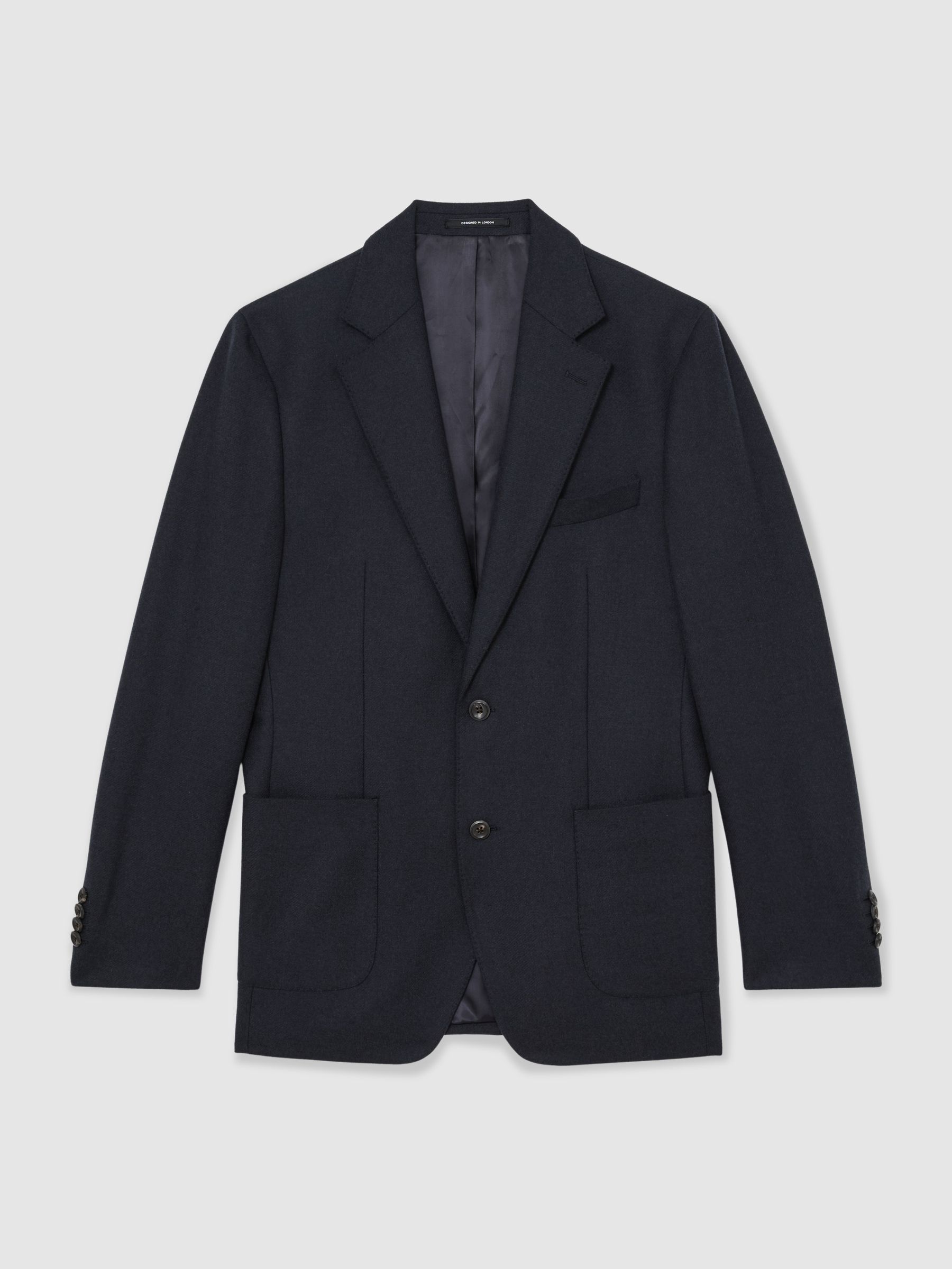Flannel Single-Breasted Blazer Tailored-Fit with Wool in Navy - Image 2 of 9
