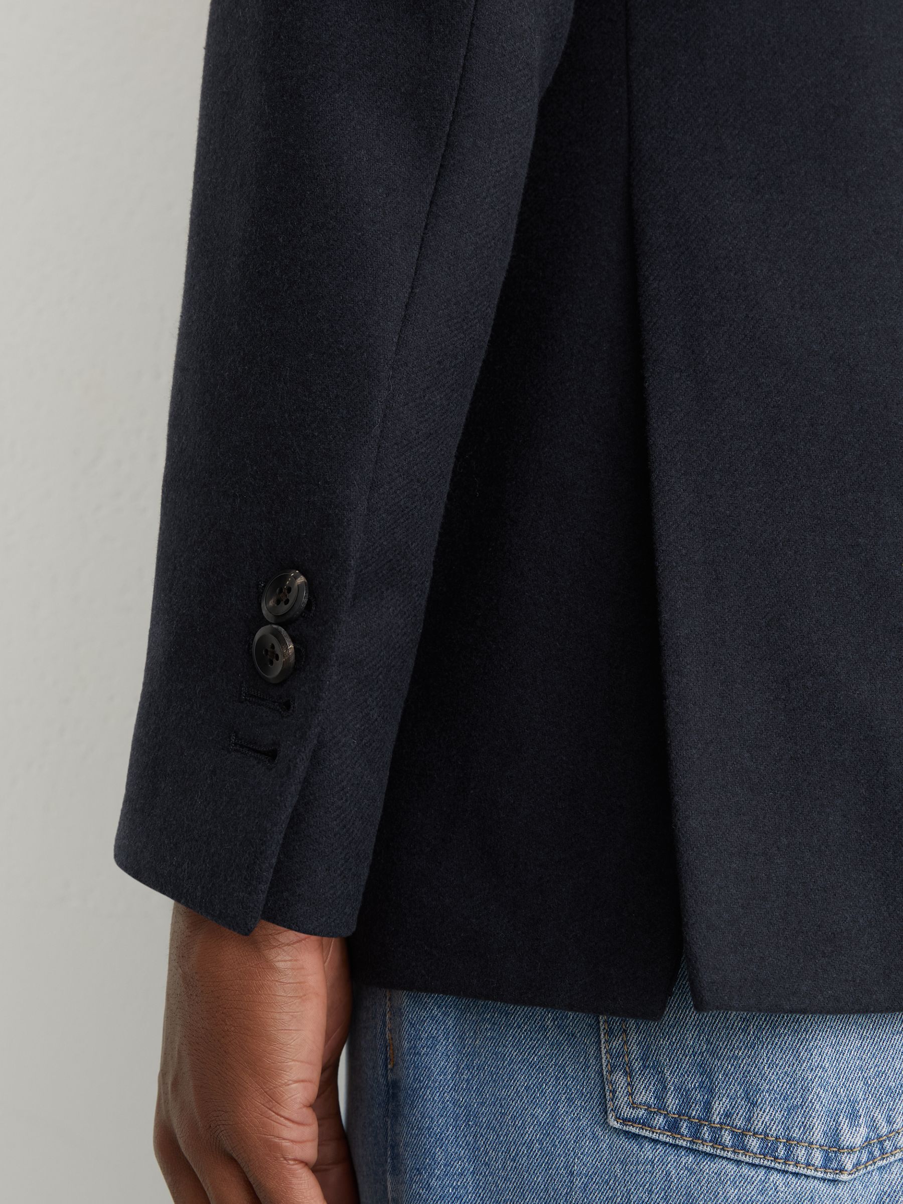 Flannel Single-Breasted Blazer Tailored-Fit with Wool in Navy - Image 6 of 9