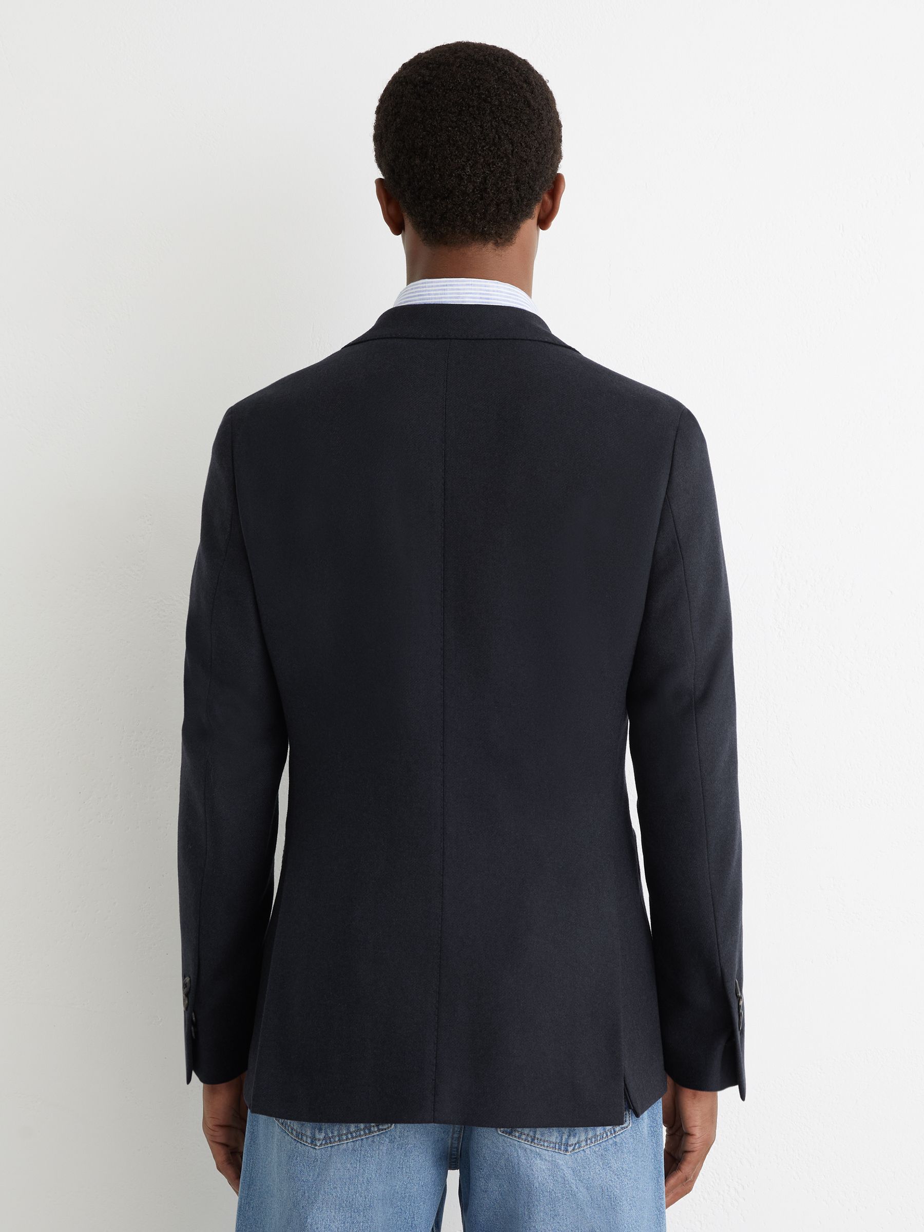 Flannel Single-Breasted Blazer Tailored-Fit with Wool in Navy - Image 7 of 9