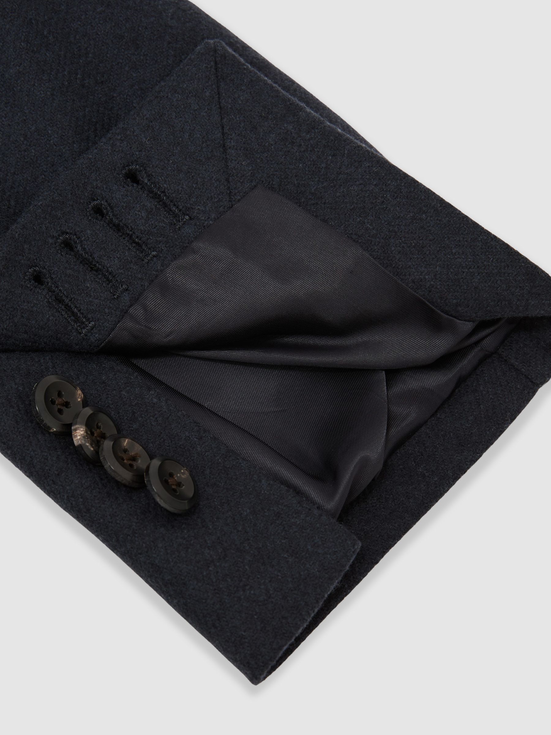 Flannel Single-Breasted Blazer Tailored-Fit with Wool in Navy - Image 9 of 9