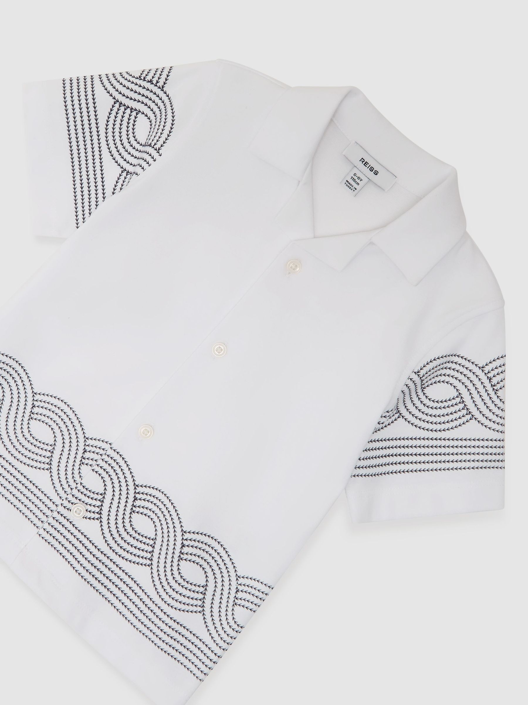 Cotton Embroidered Cuban-Collar Shirt in White/Navy - Image 1 of 3