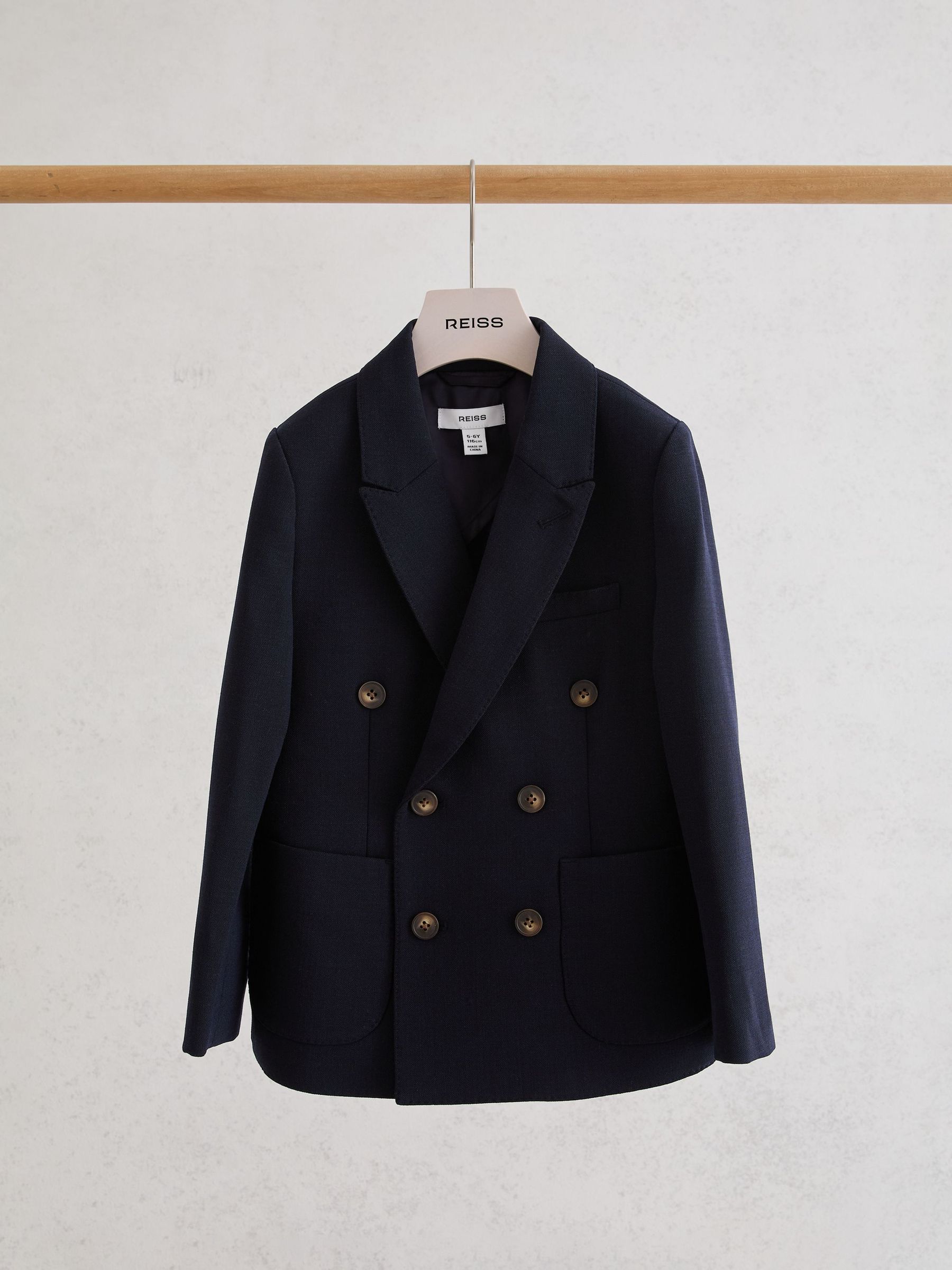 Double-Breasted Textured Blazer With Wool in Navy - Image 1 of 3
