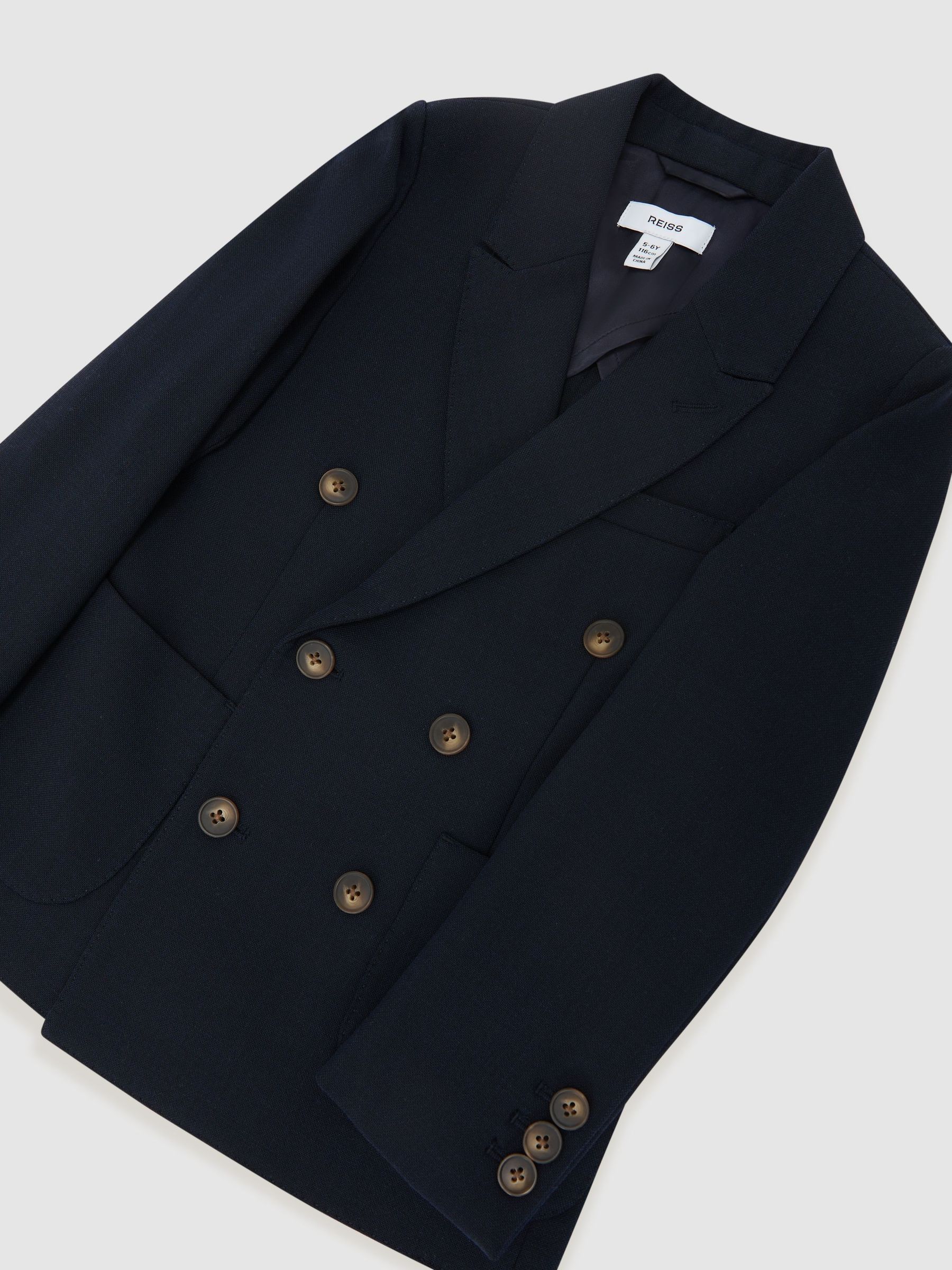 Double-Breasted Textured Blazer With Wool in Navy - Image 3 of 3