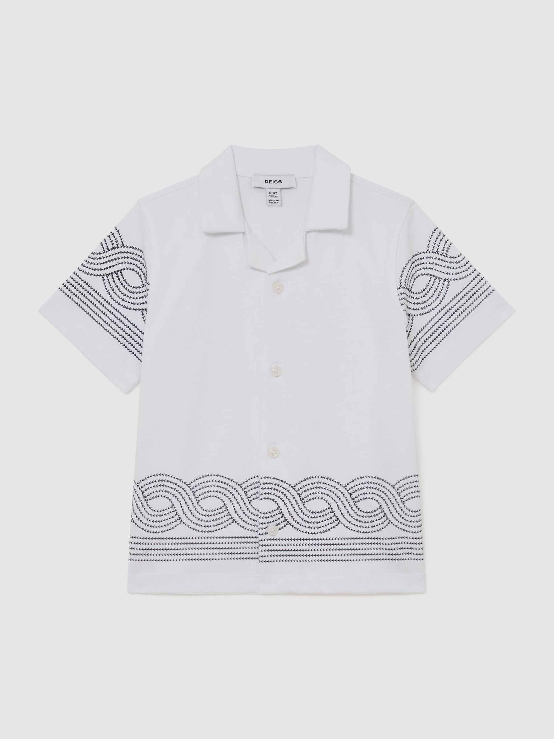 Cotton Embroidered Cuban-Collar Shirt in White/Navy - Image 2 of 3