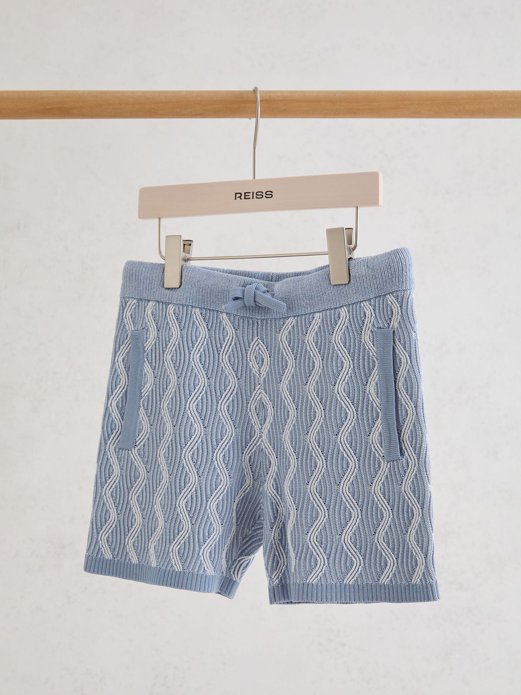 13-14 yrs Wave-Knit Drawstring Shorts in Blue - Image 2 of 3
