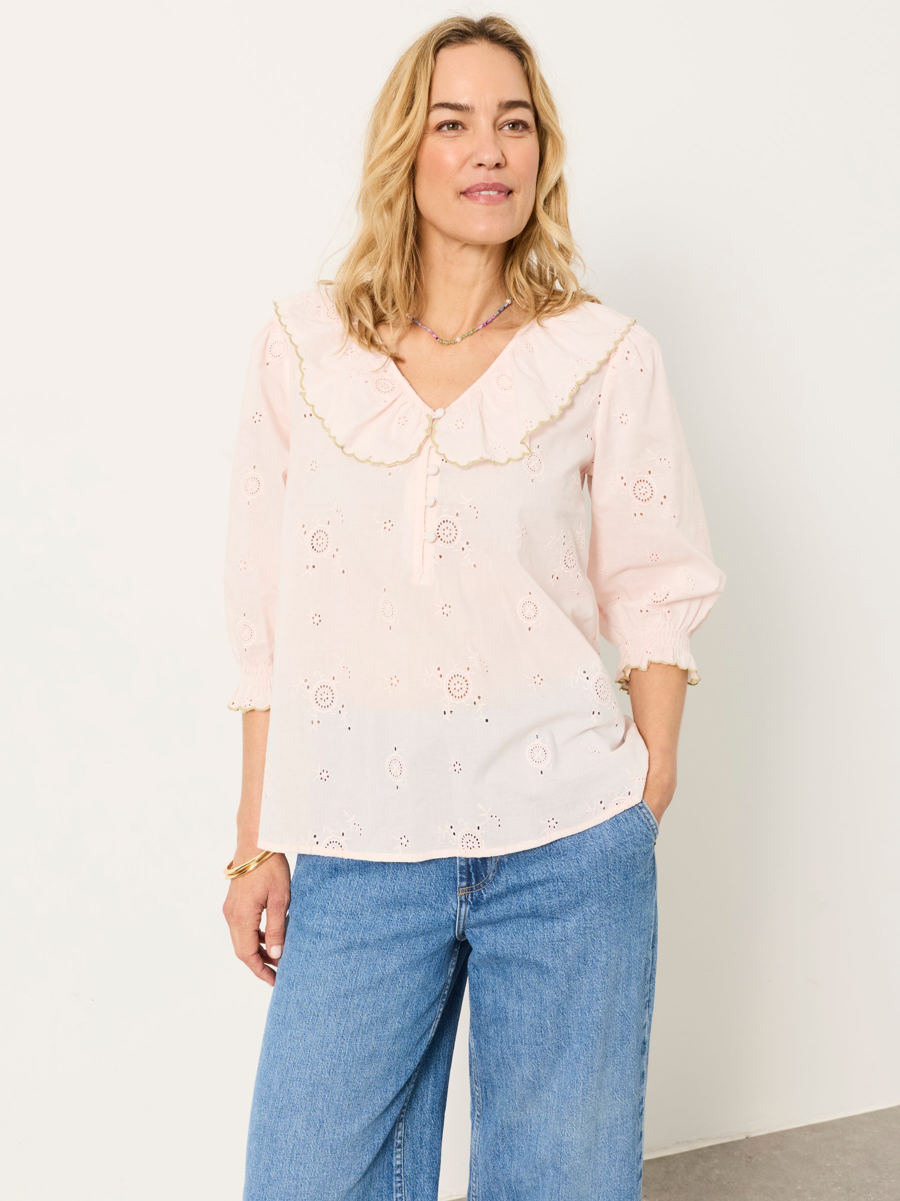Carly Pink Petite Broderie Blouse - Image 1 of 6