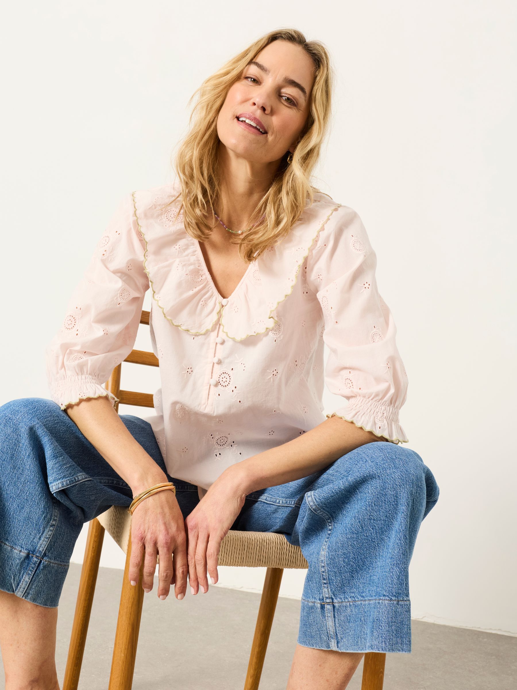 Carly Pink Petite Broderie Blouse - Image 4 of 6