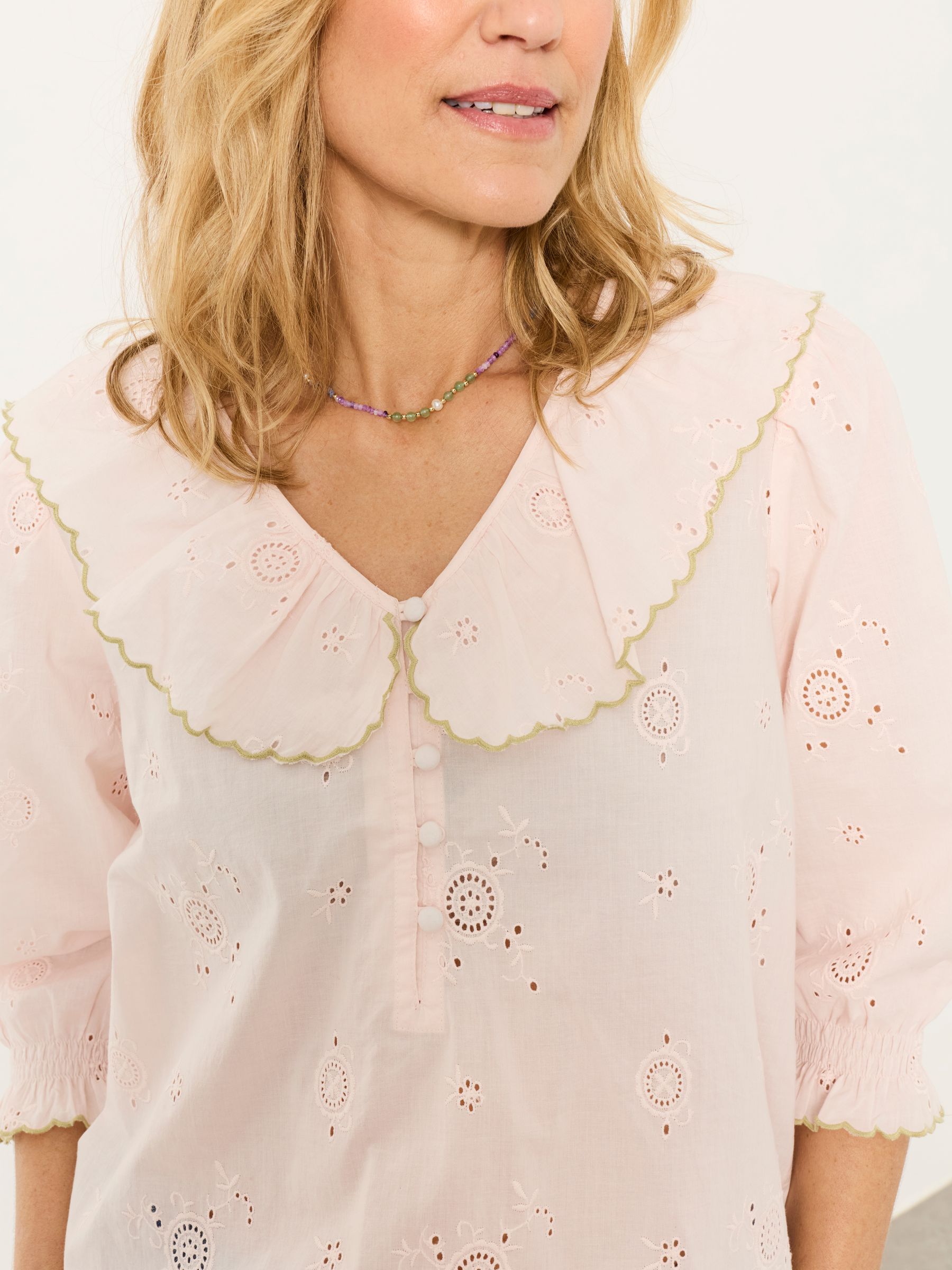 Carly Pink Regular Broderie Blouse - Image 3 of 6