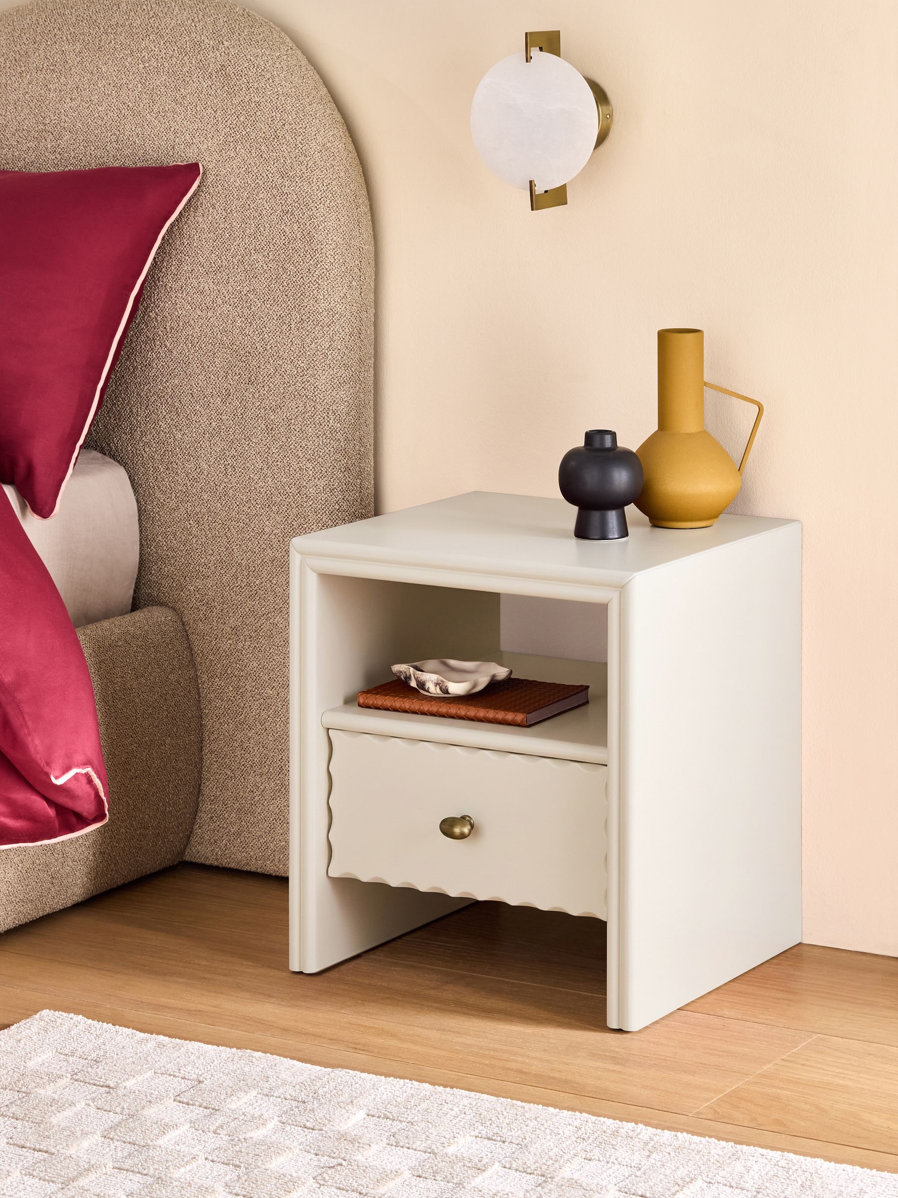 Roisin Bedside Table in Ecru White - Image 1 of 6 Roisin Bedside Table in Ecru White - Image 1 of 6