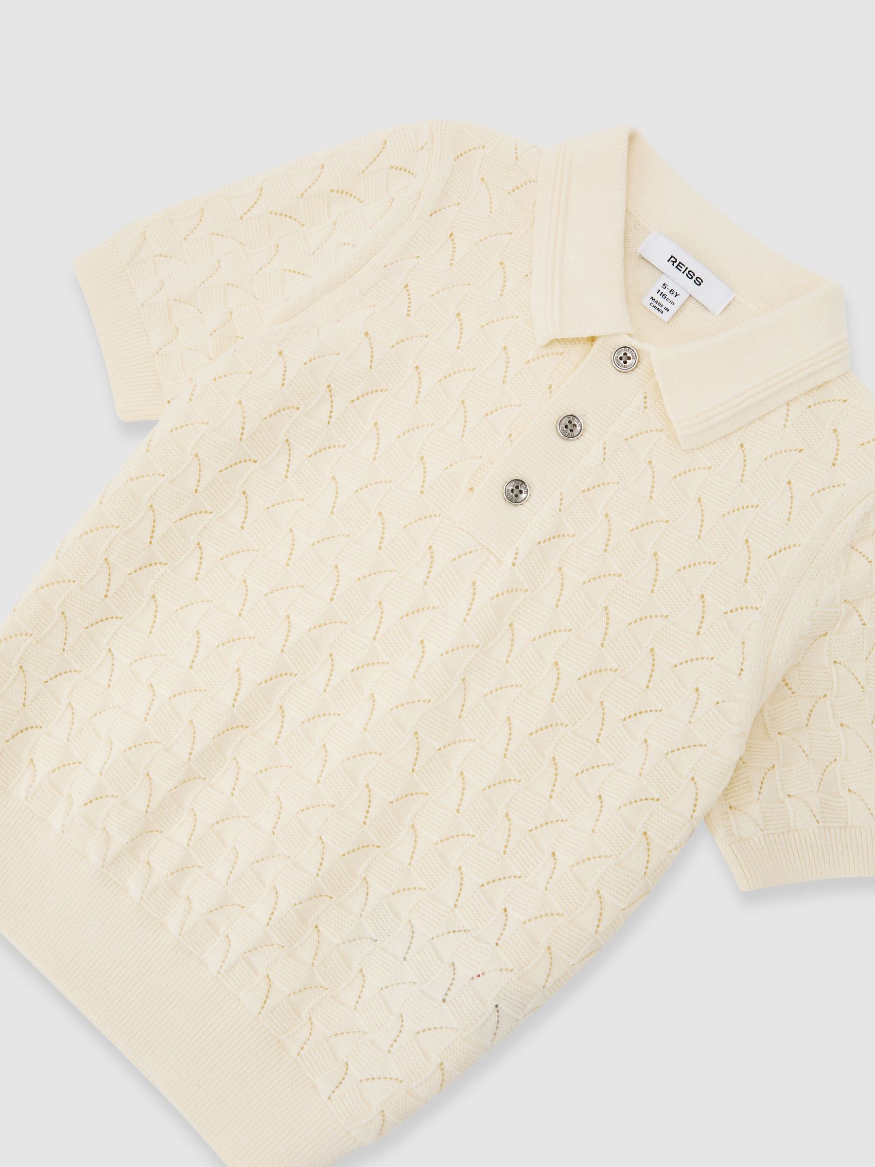 Cotton Pointelle-Knit Polo Shirt in Off White - Image 3 of 3