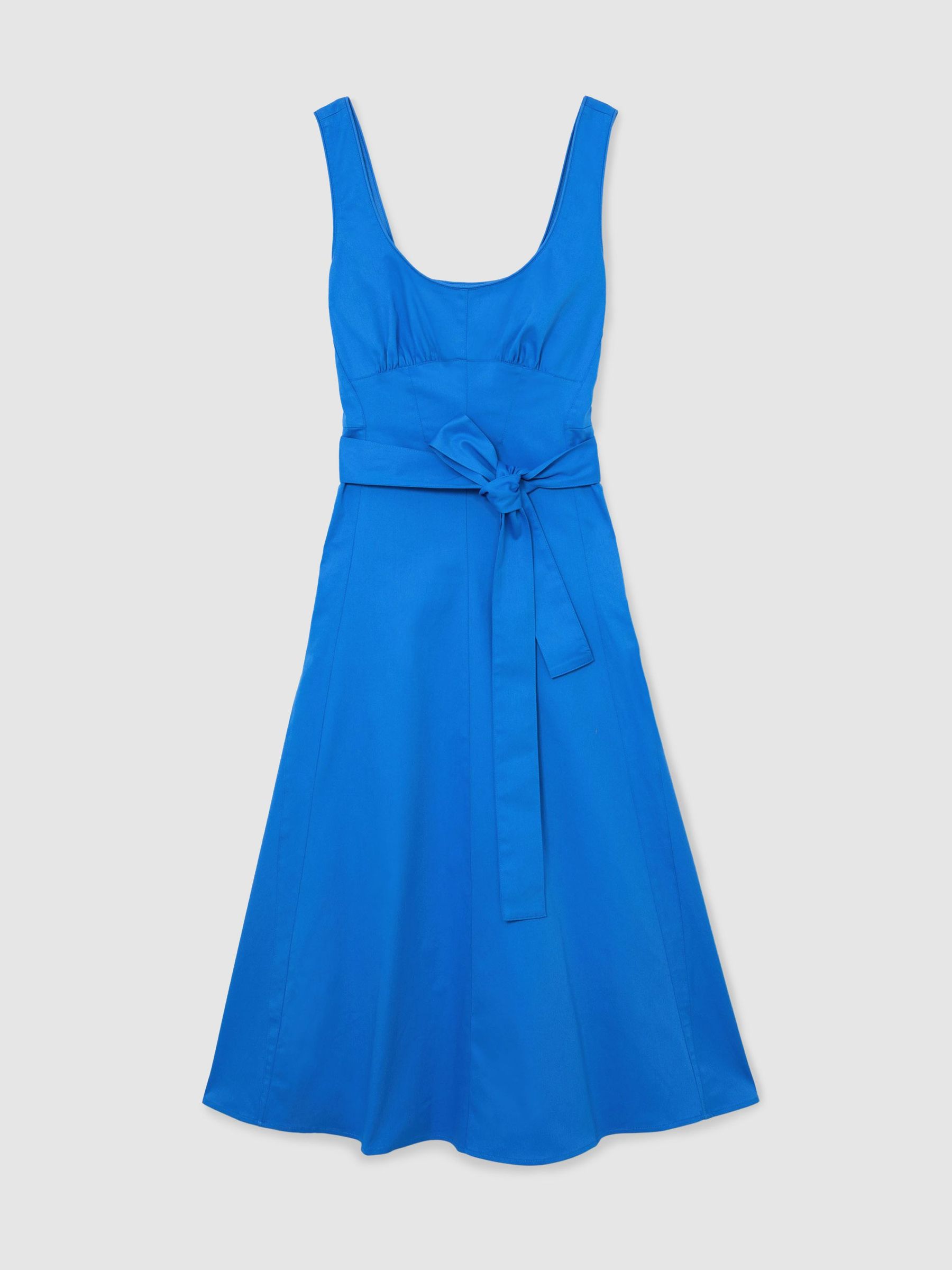 Cotton Belted Midi Dress with Stretch in Blue - image 1