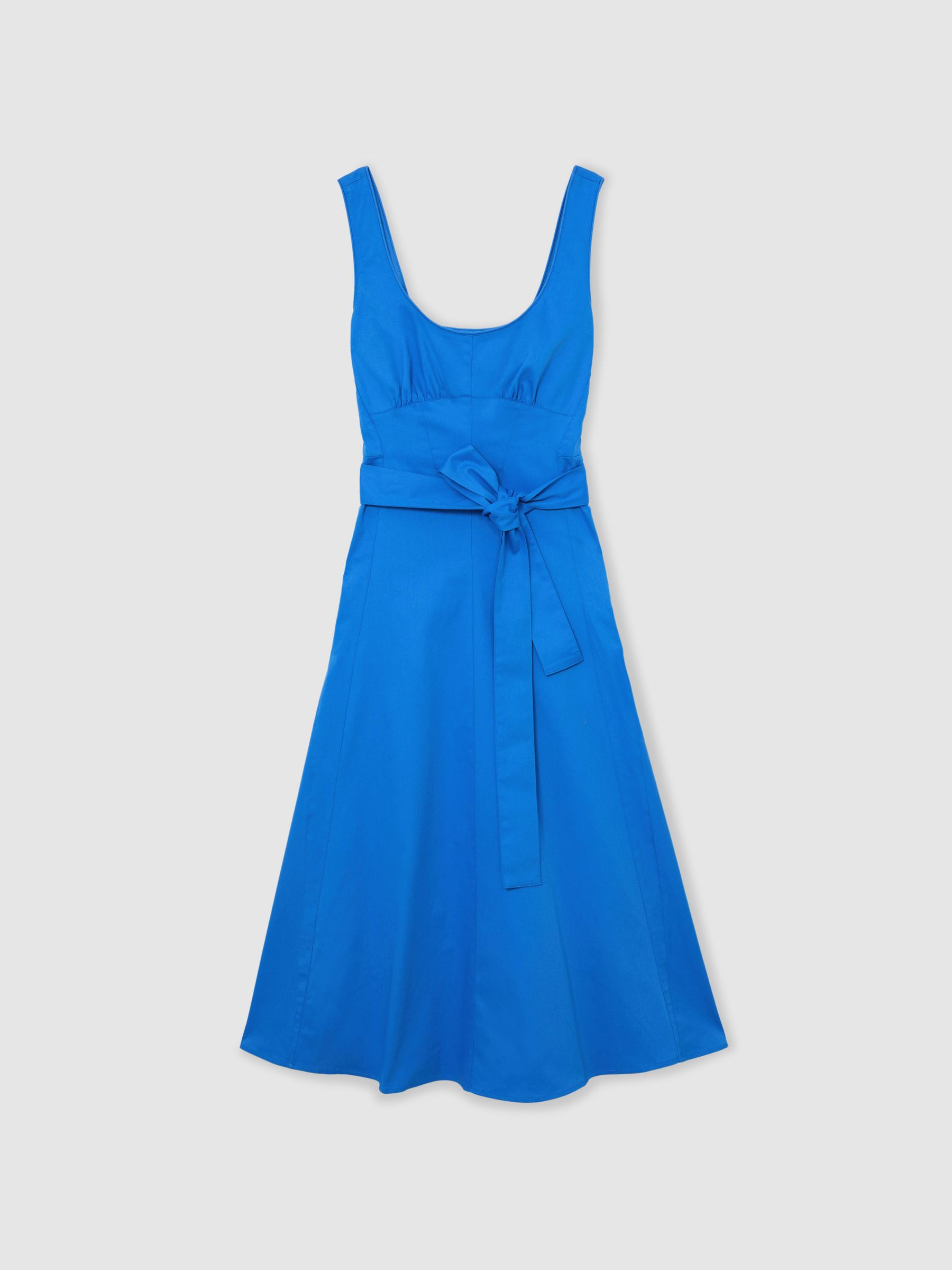 Cotton Belted Midi Dress with Stretch in Blue - Image 2 of 6 Cotton Belted Midi Dress with Stretch in Blue - Image 2 of 6