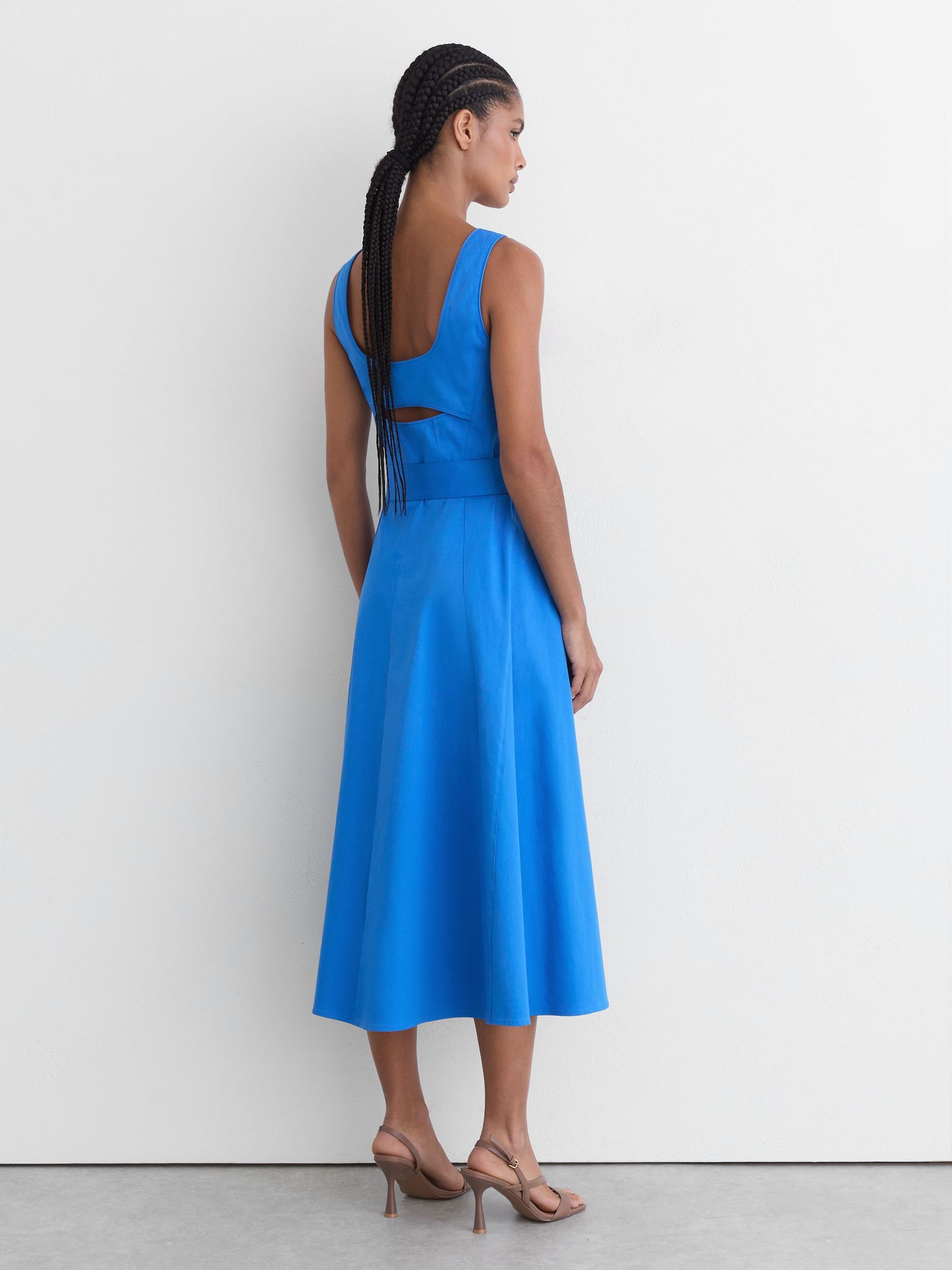 Cotton Belted Midi Dress with Stretch in Blue - image 4