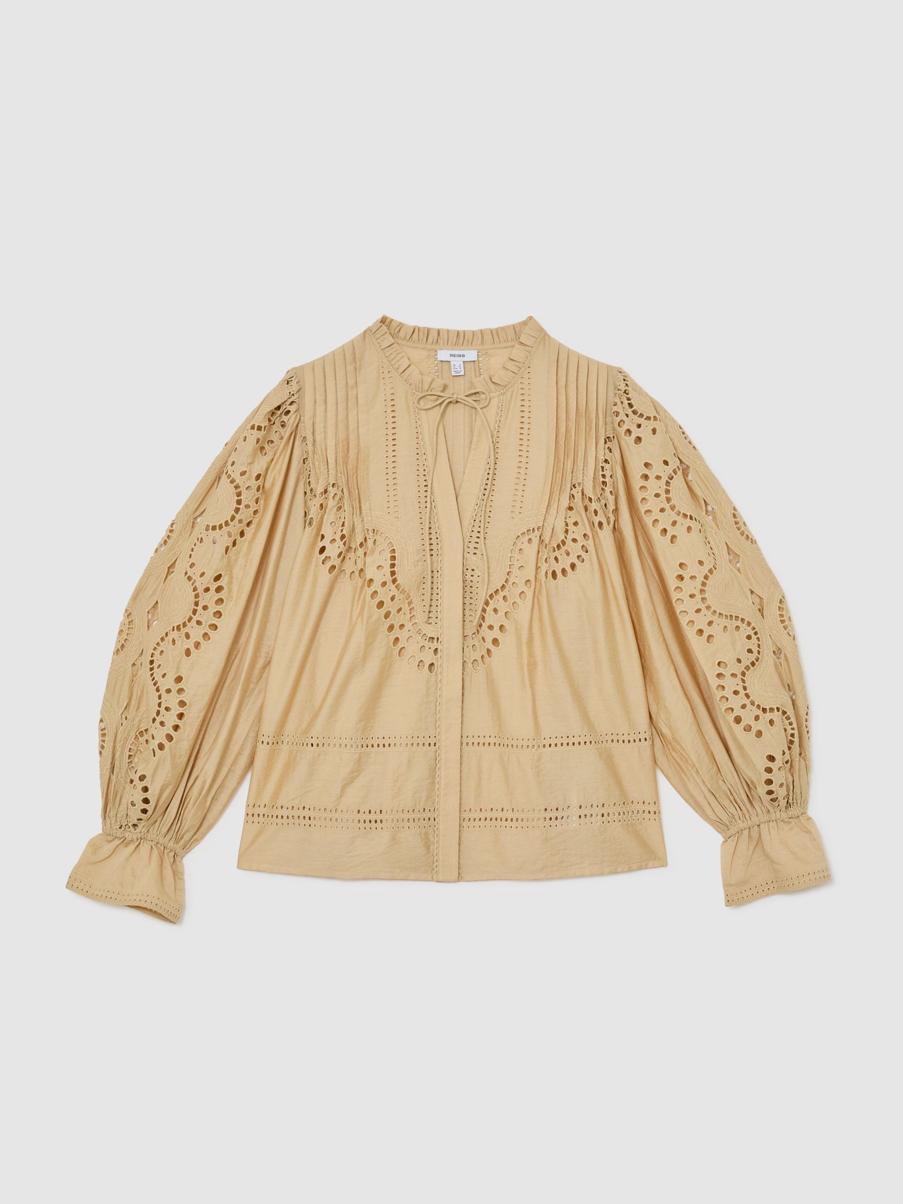 Broderie Anglaise Tie-Neck Blouse in Neutral - Bild 2 von 6