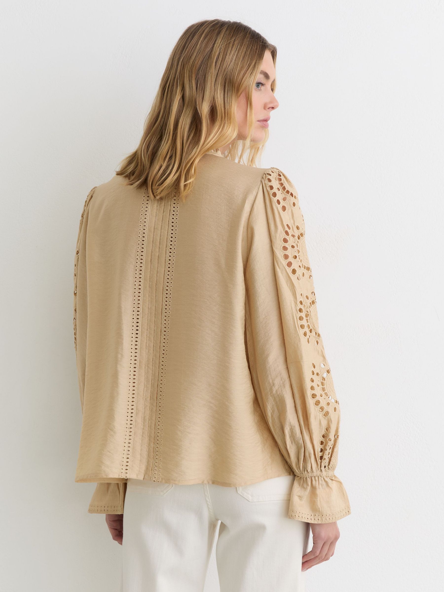 Broderie Anglaise Tie-Neck Blouse in Neutral - image 4