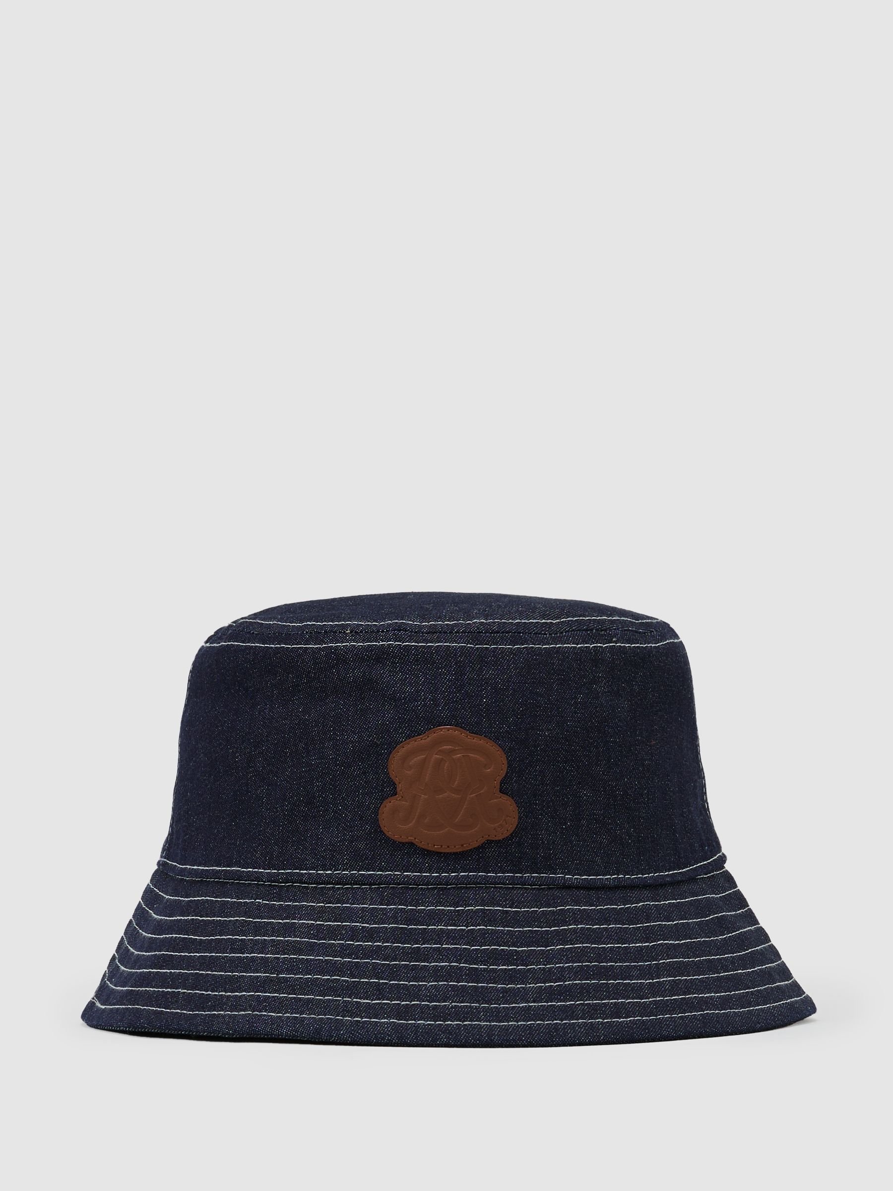 Monogram-Patch Denim Bucket Hat in Mid Blue - Image 1 of 4