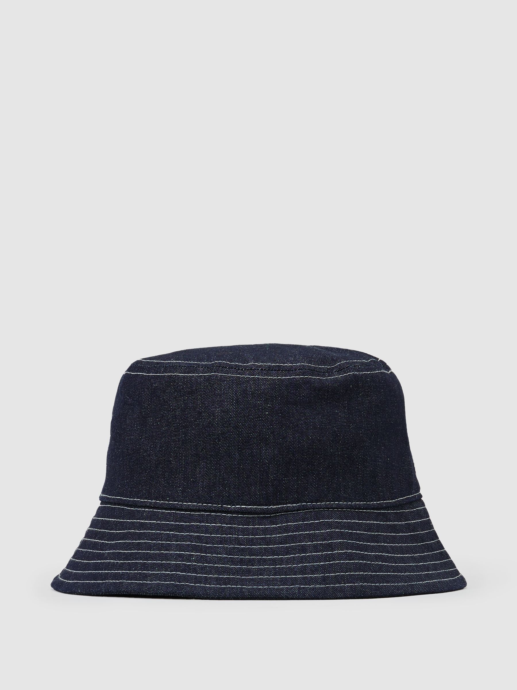 Monogram-Patch Denim Bucket Hat in Mid Blue - Image 3 of 4