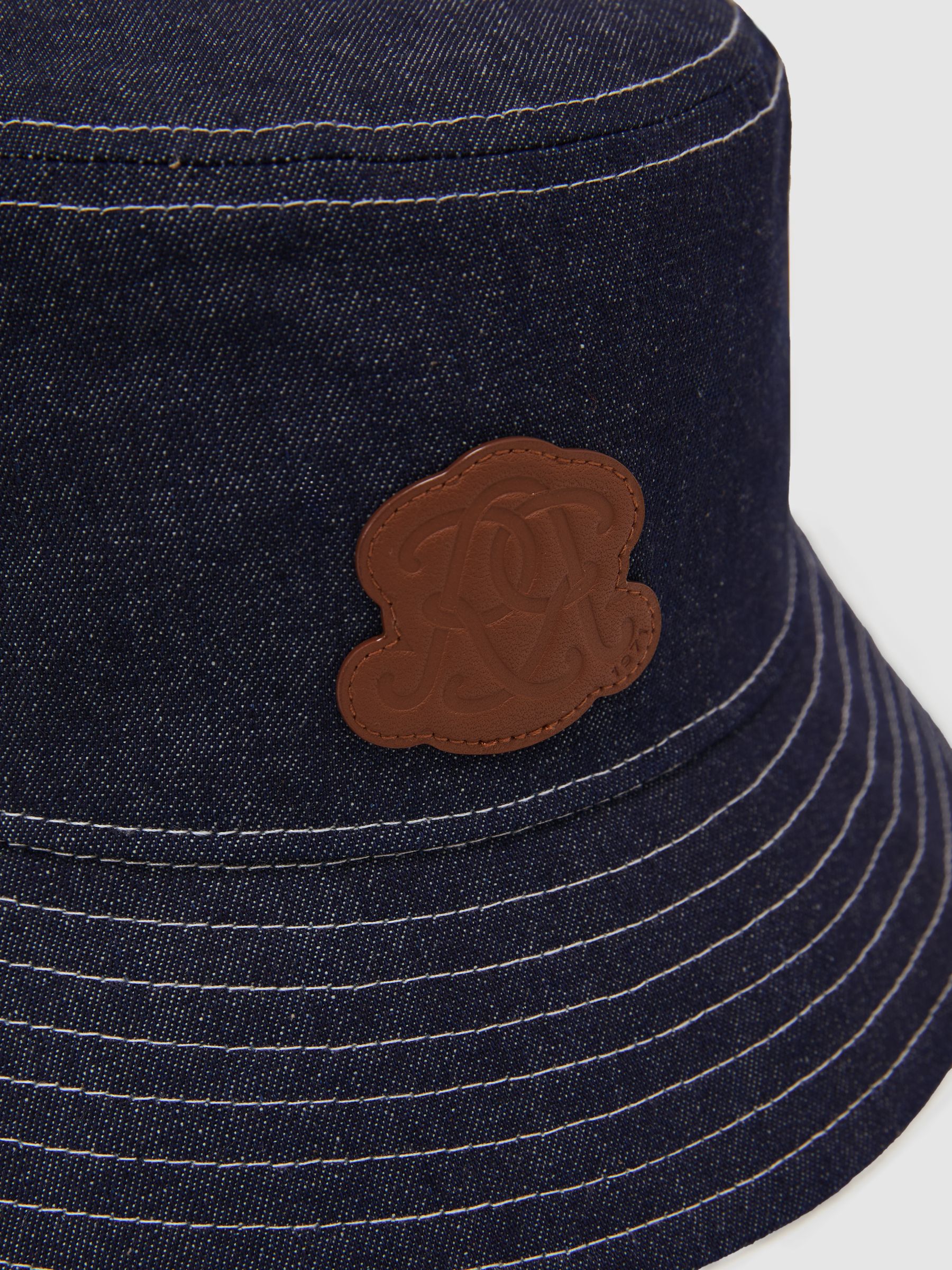 Monogram-Patch Denim Bucket Hat in Mid Blue - Image 4 of 4