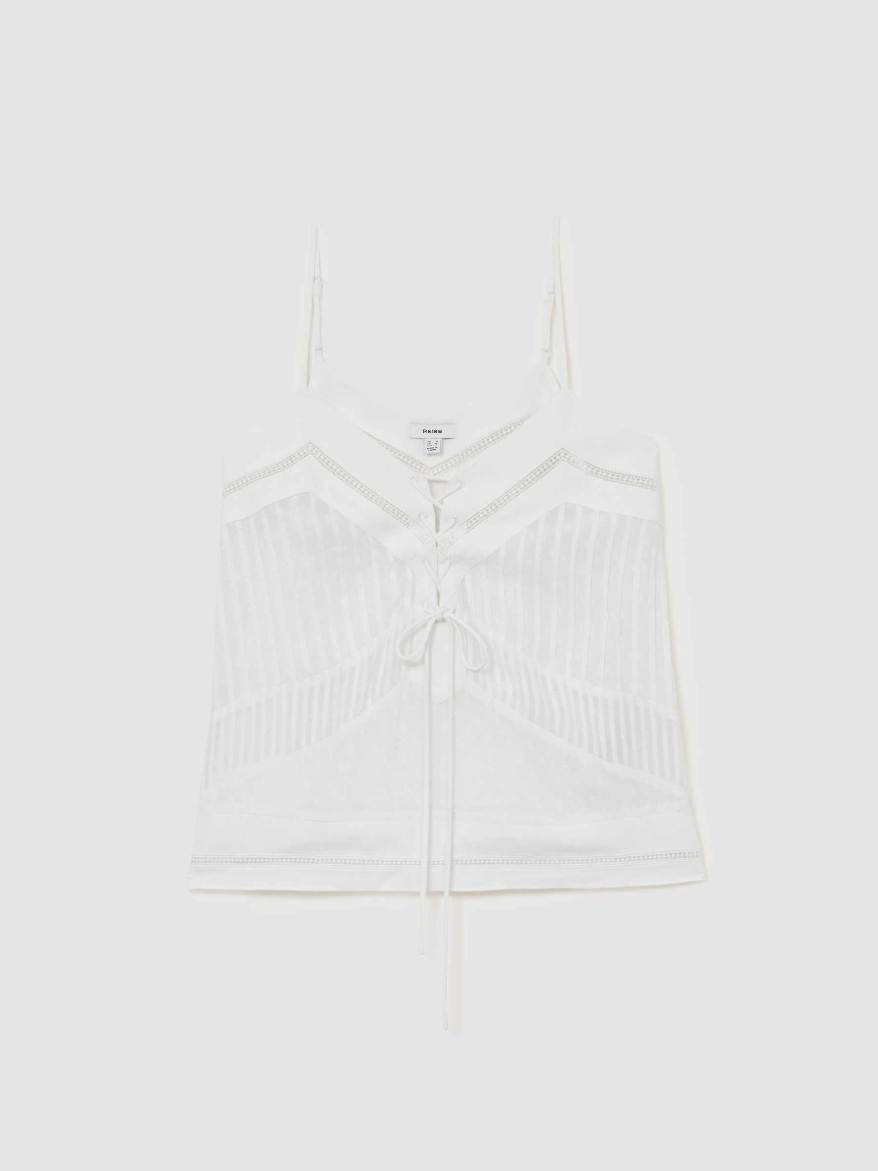 Lace-Up Semi-Sheer Cami Top in Ivory - image 1