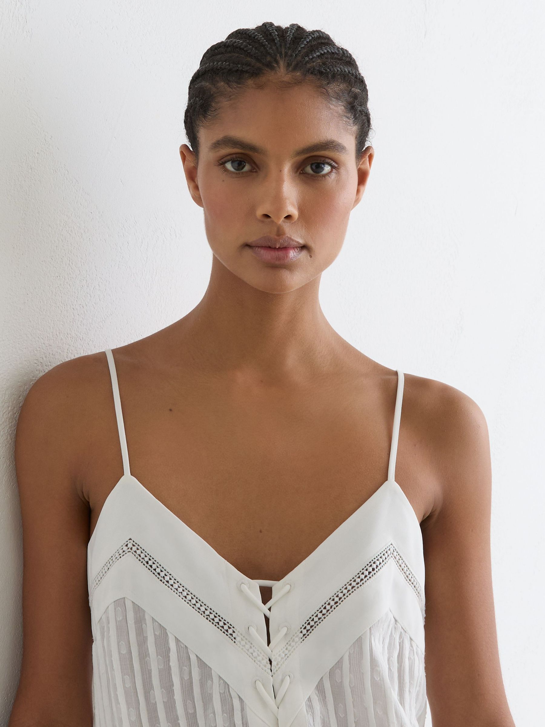 Lace-Up Semi-Sheer Cami Top in Ivory - image 5