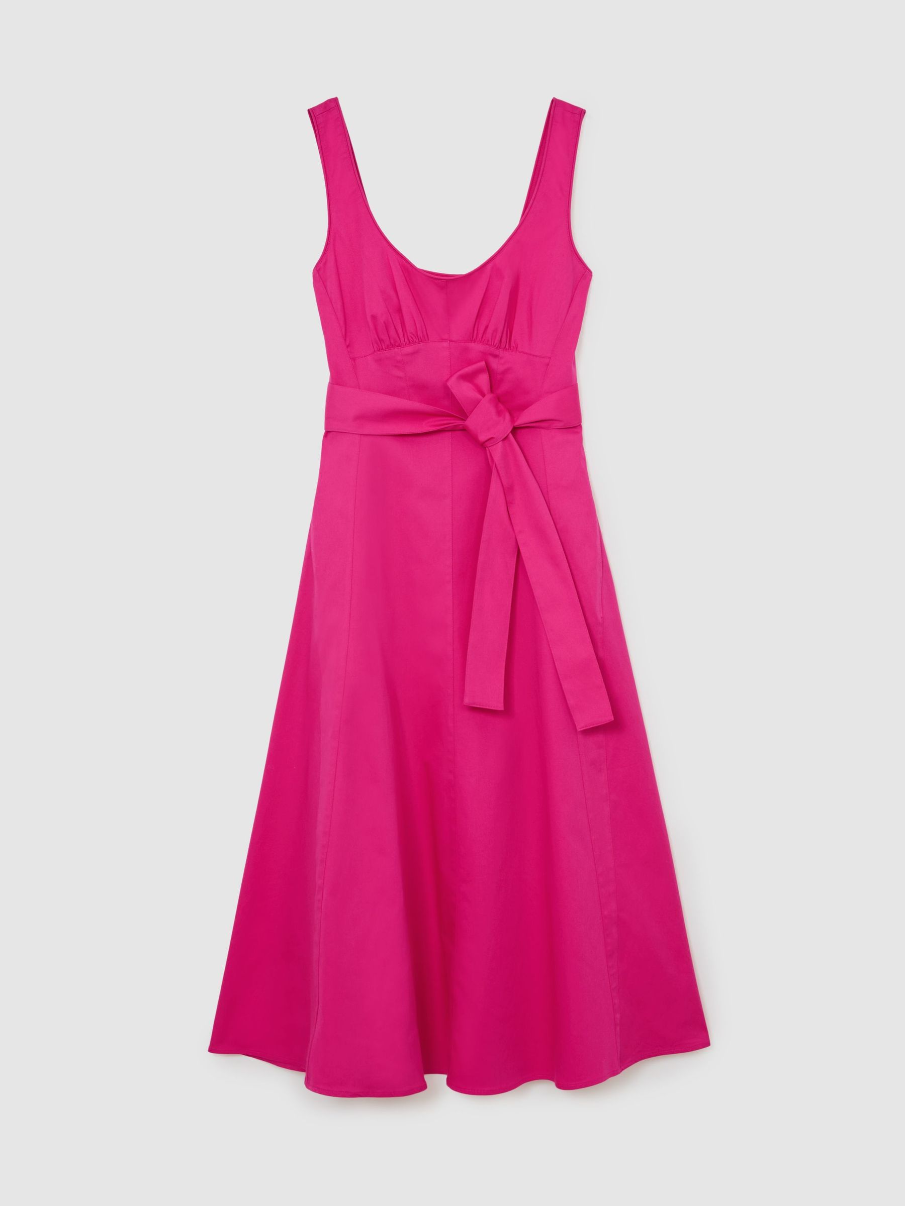 Cotton Belted Midi Dress with Stretch in Pink - Image 2 of 6