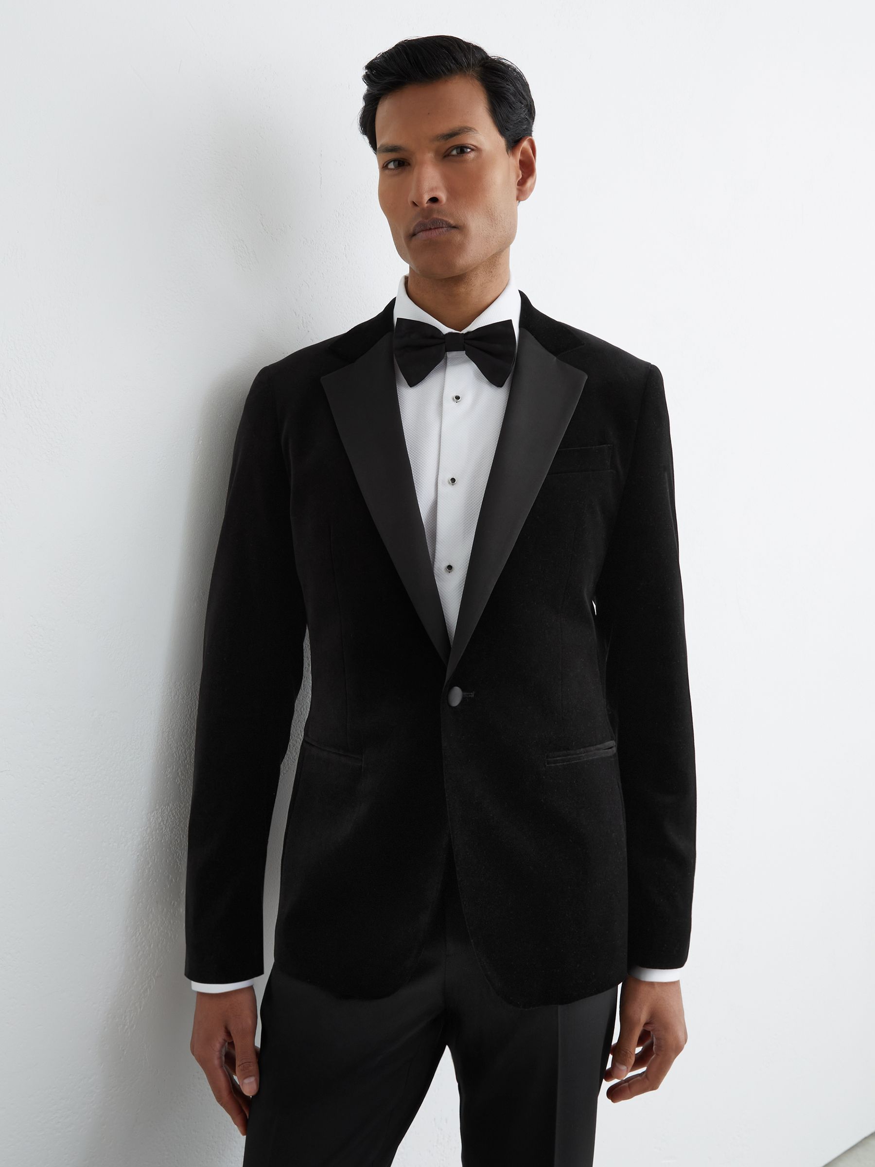 Tailored Fit Velvet Single-Breasted Blazer in Black - image 2