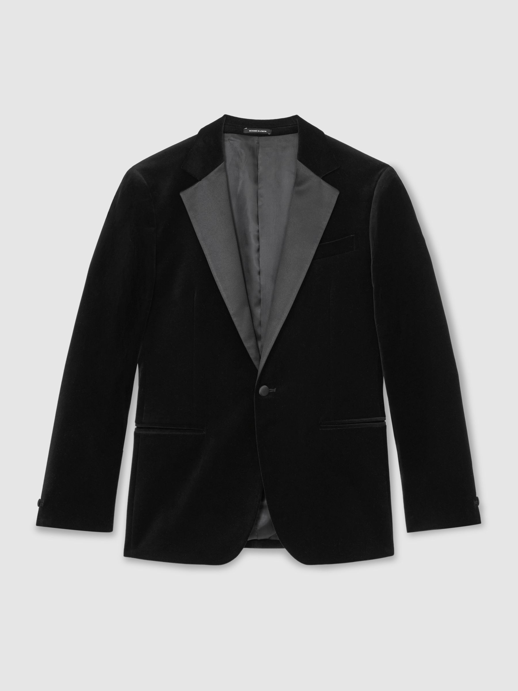 Velvet Single-Breasted Blazer Tailored-Fit in Black - Image 2 of 7