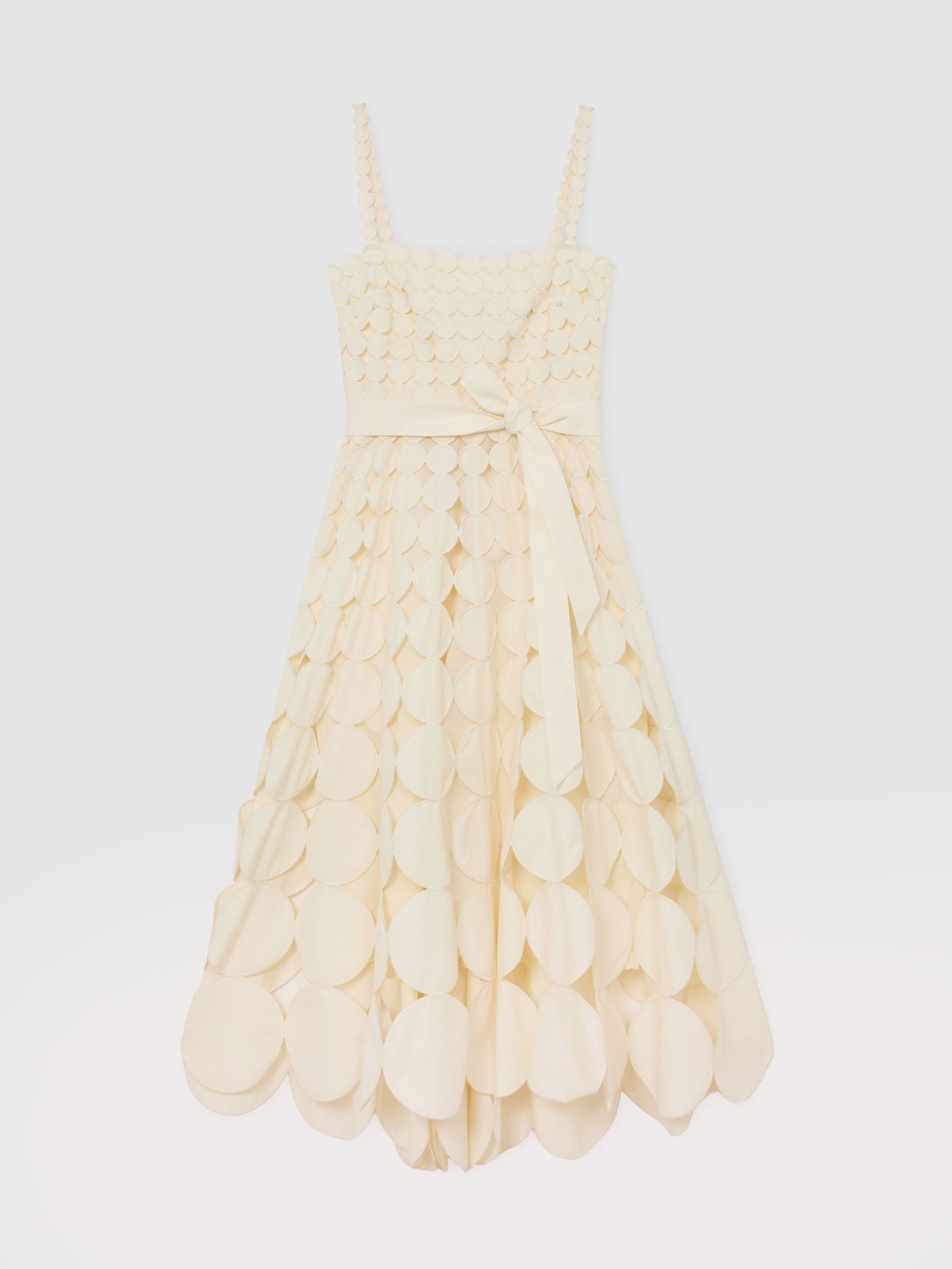 Cotton Cut-Out Belted Midi Dress in Cream - Image 2 of 6