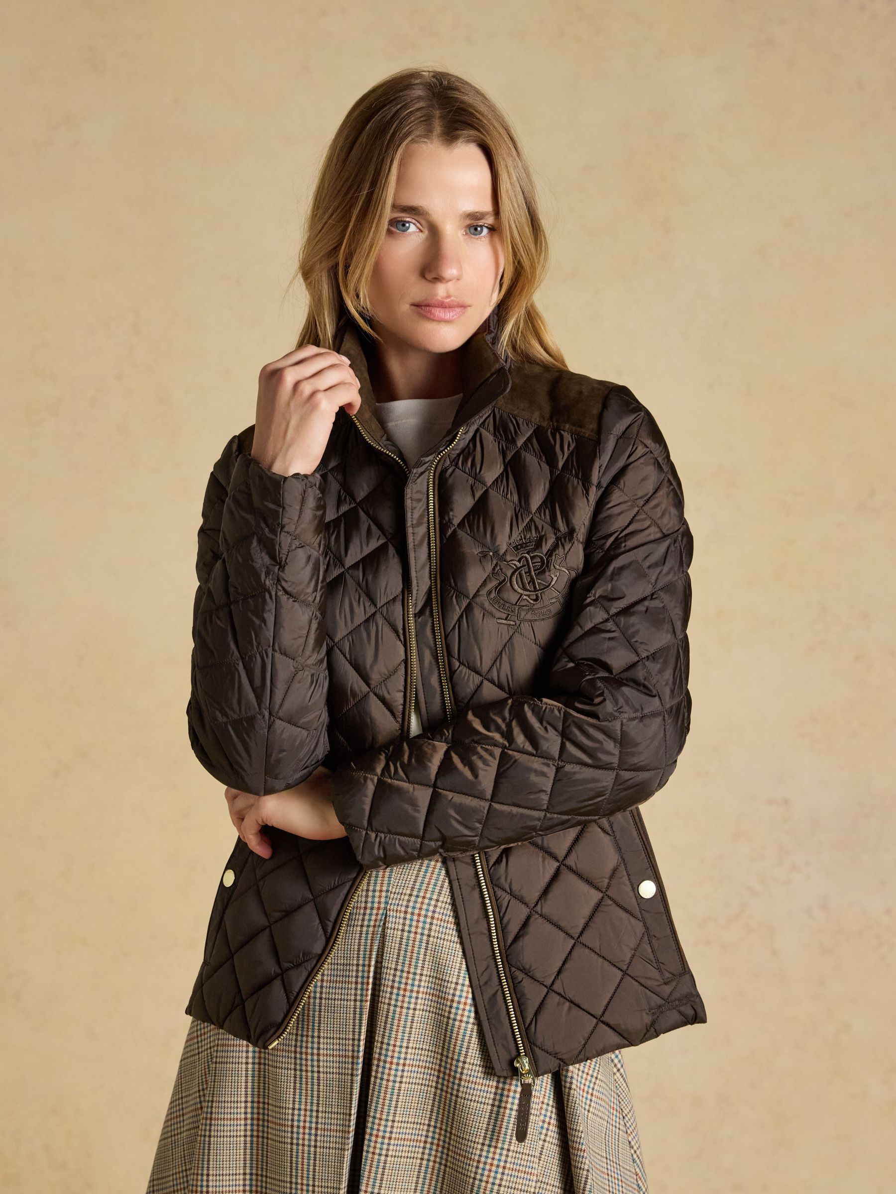 Braemar Luxe Chocolate Brown Showerproof Diamond Quilted Coat - Image 1 of 11