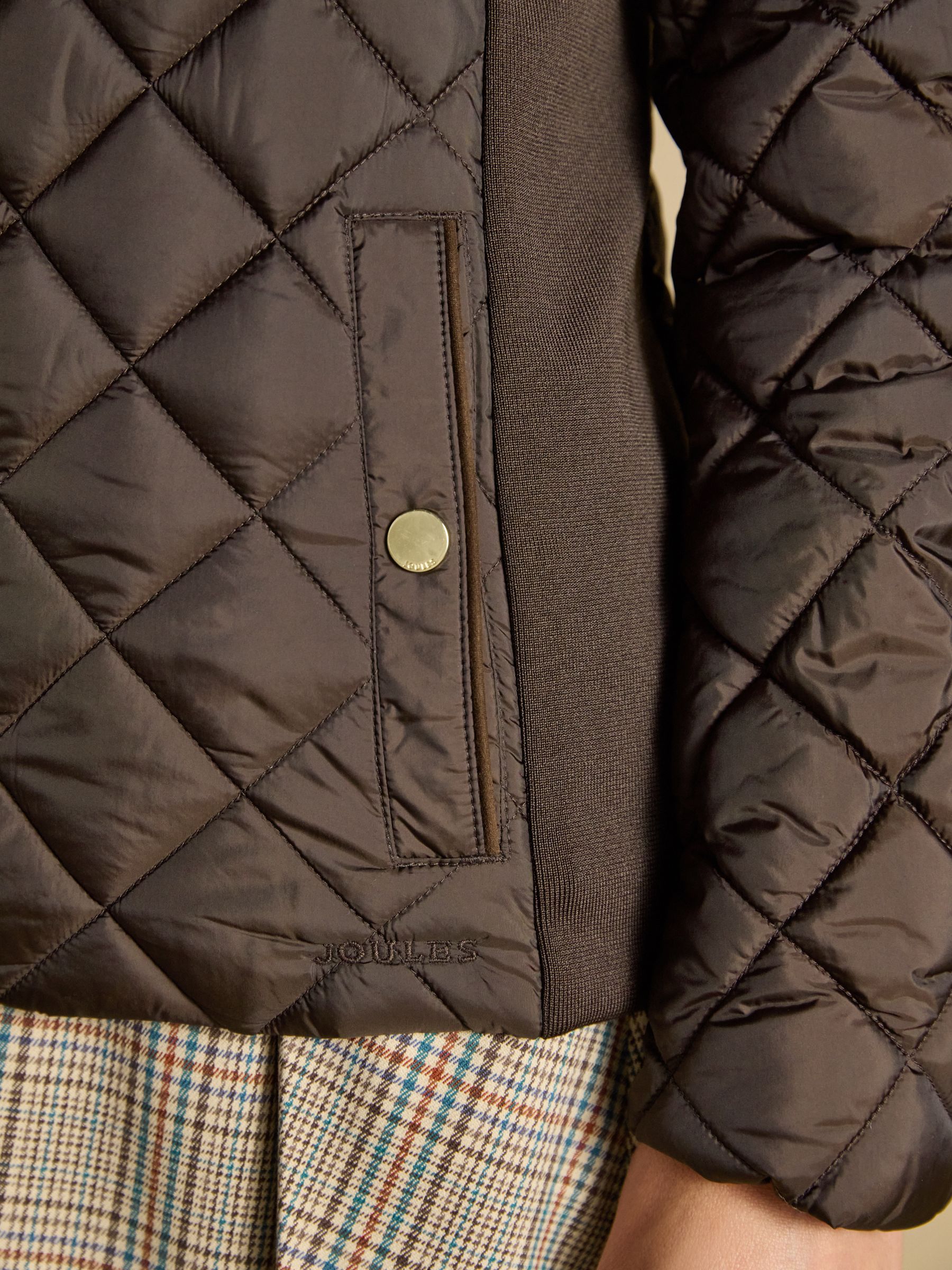 Braemar Luxe Chocolate Brown Showerproof Diamond Quilted Coat - Image 4 of 11