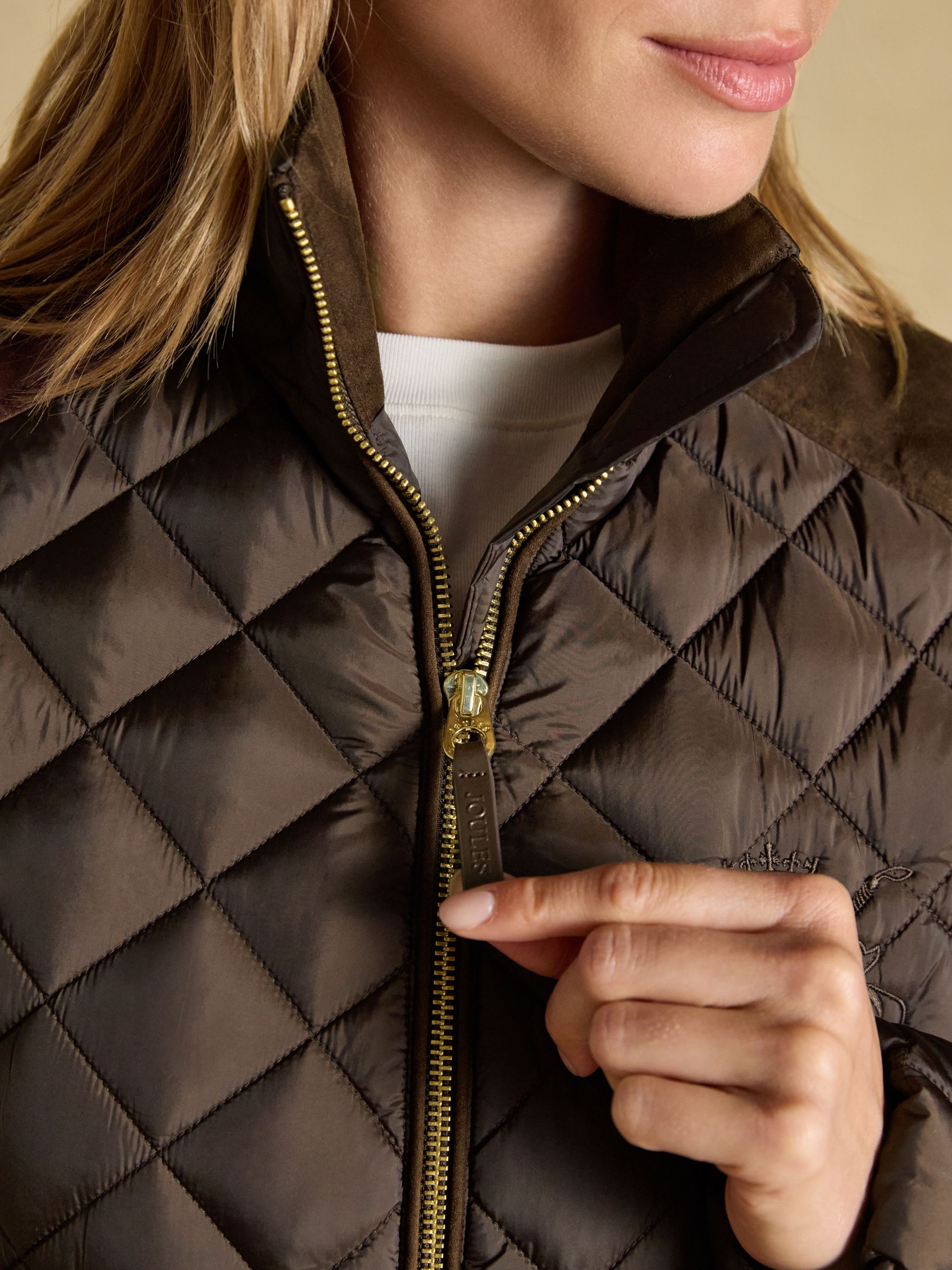 Braemar Luxe Chocolate Brown Showerproof Diamond Quilted Coat - Image 6 of 11