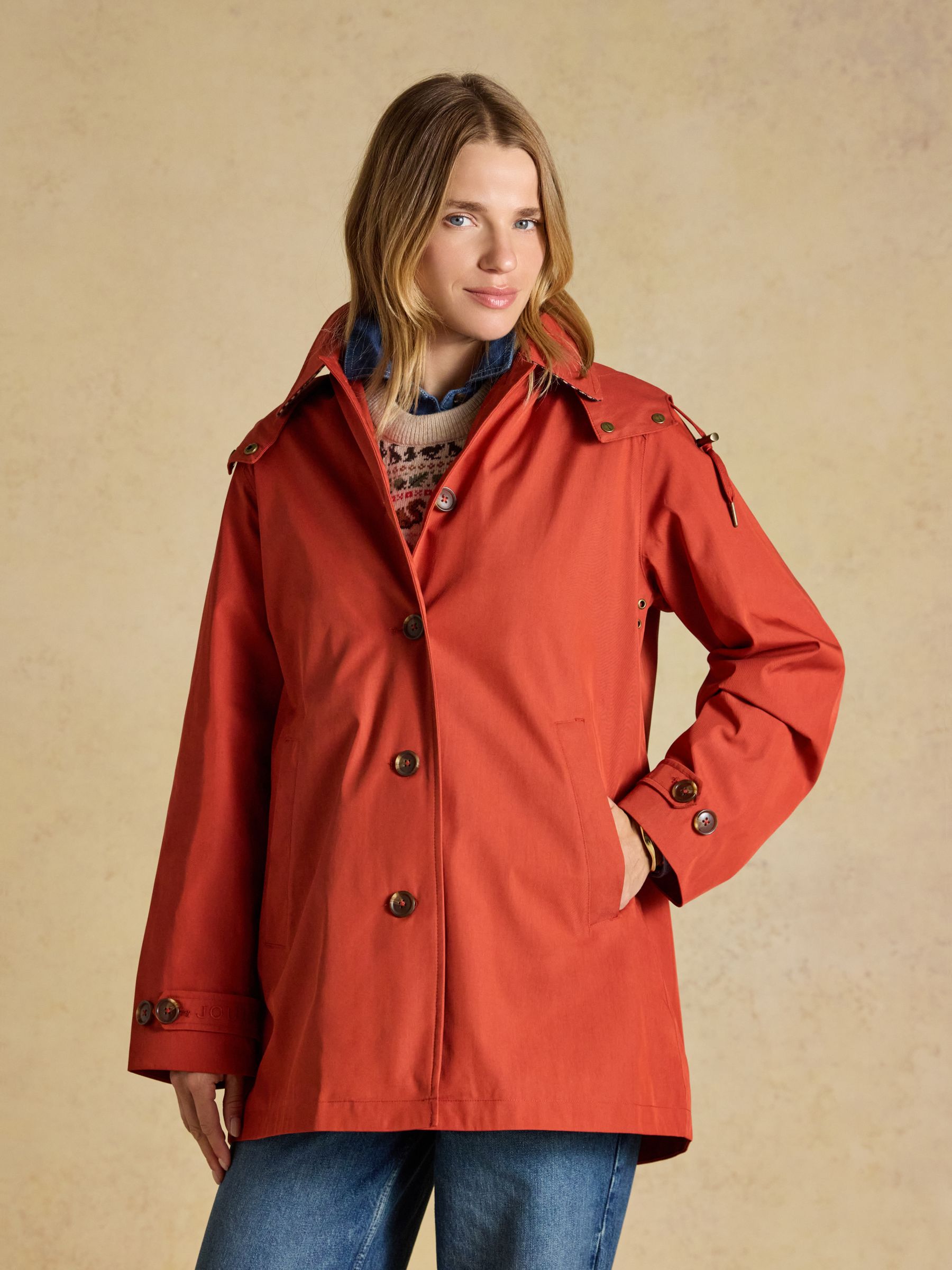 Rainmore Rust Red Waterproof Button Through Raincoat - Image 1 of 13