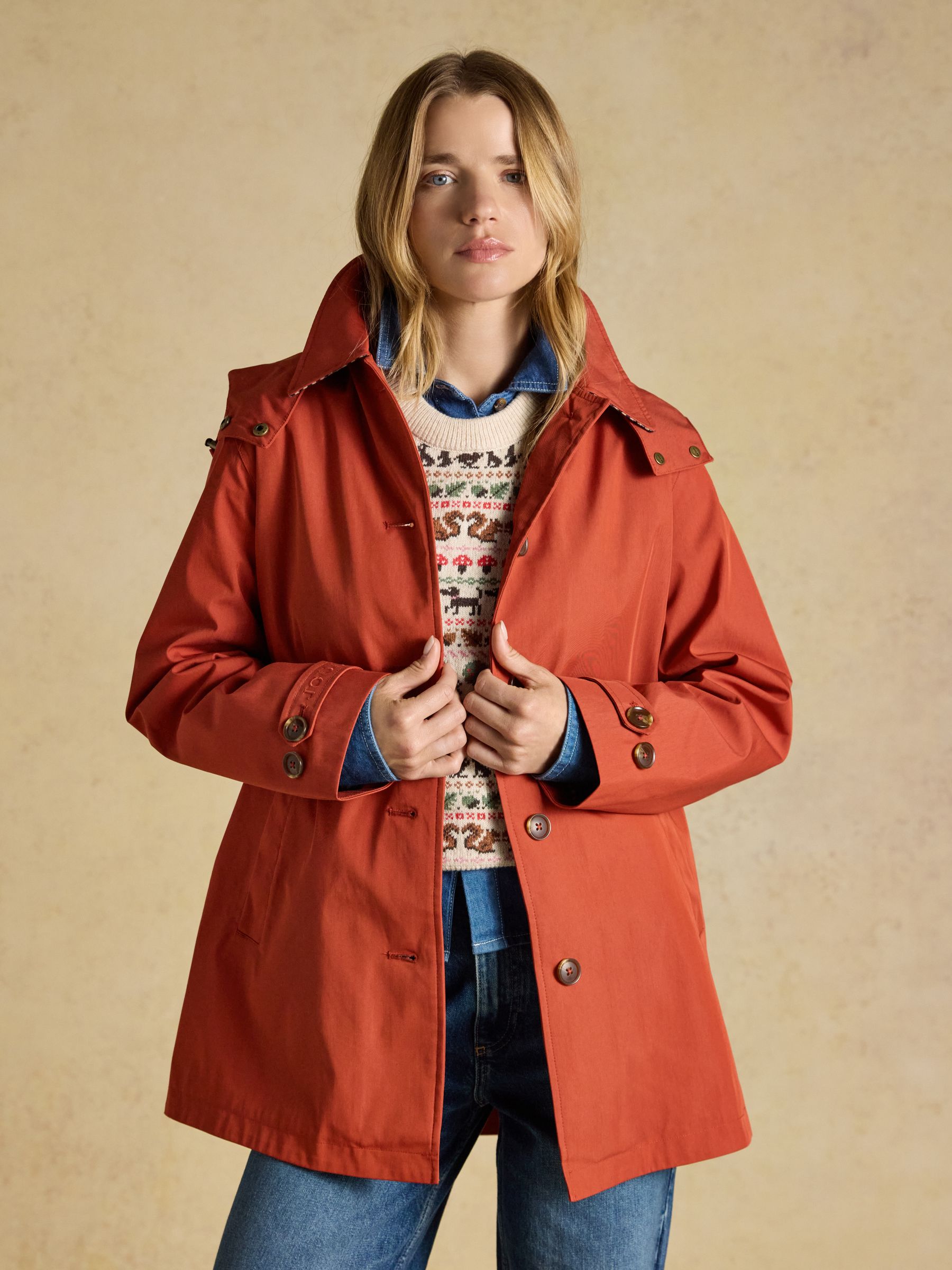 Rainmore Rust Red Waterproof Button Through Raincoat - Image 6 of 13