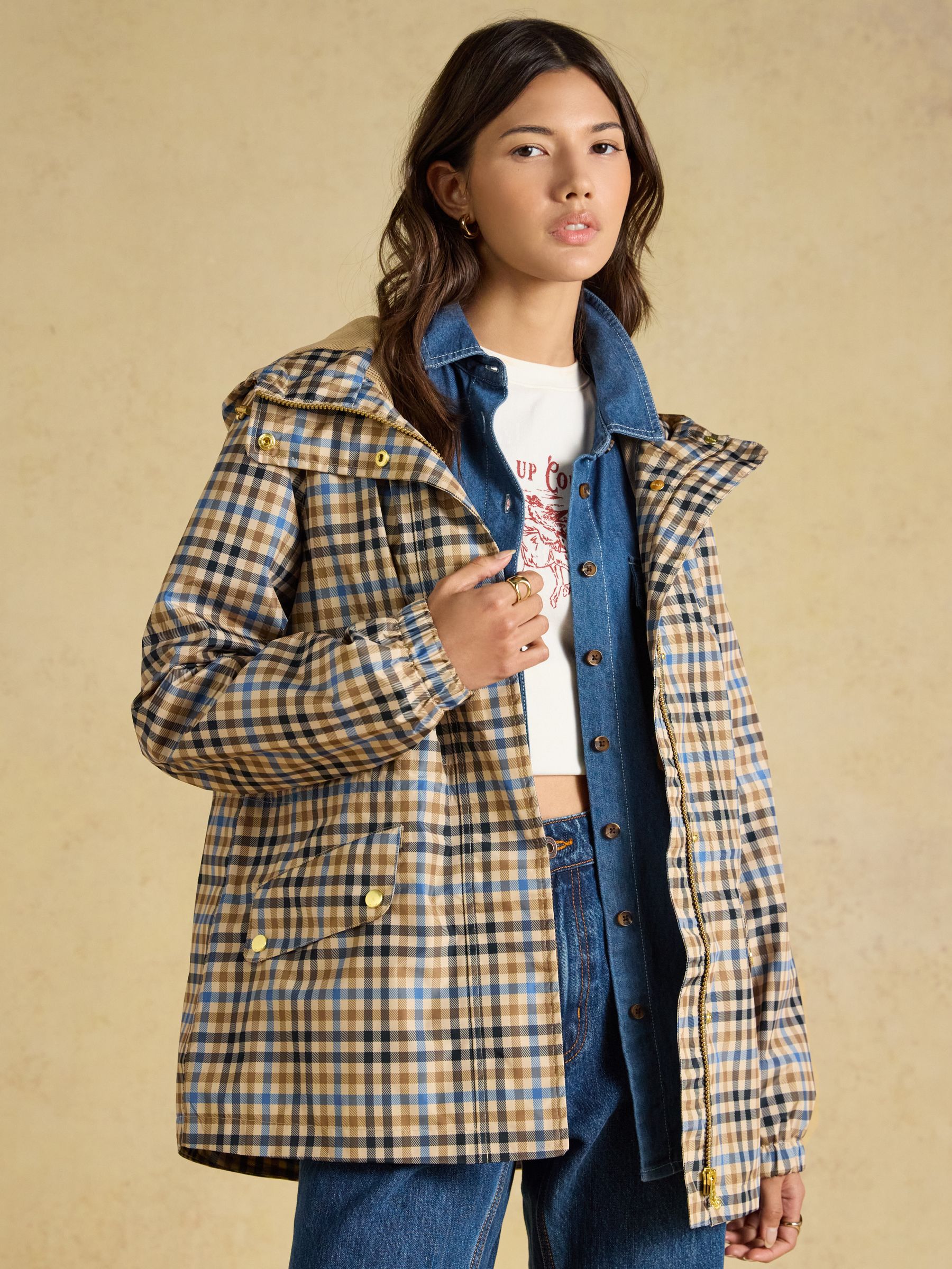 Everdry Brown Check Waterproof Packable Raincoat With Hood - Image 4 of 10