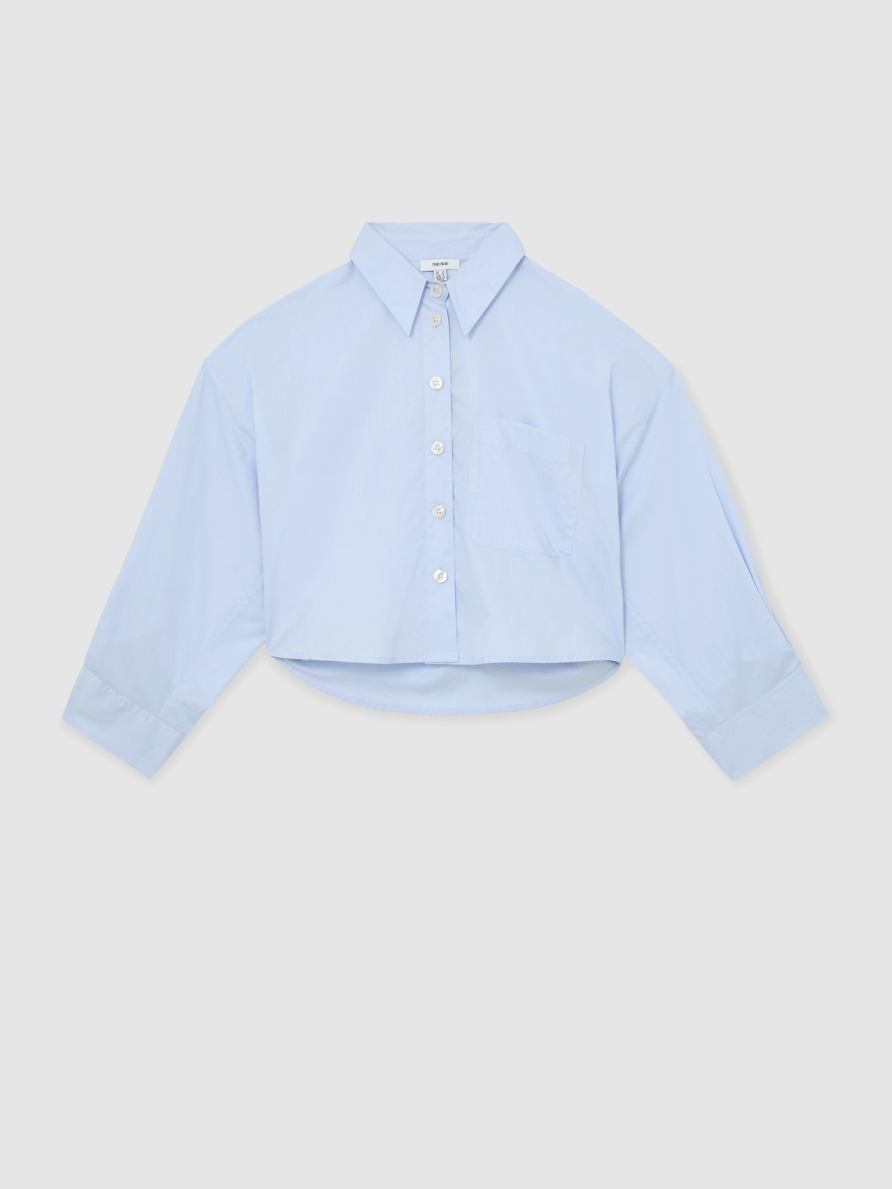 Cotton Cropped Long-Sleeve Shirts in Blue - Image 2 of 6