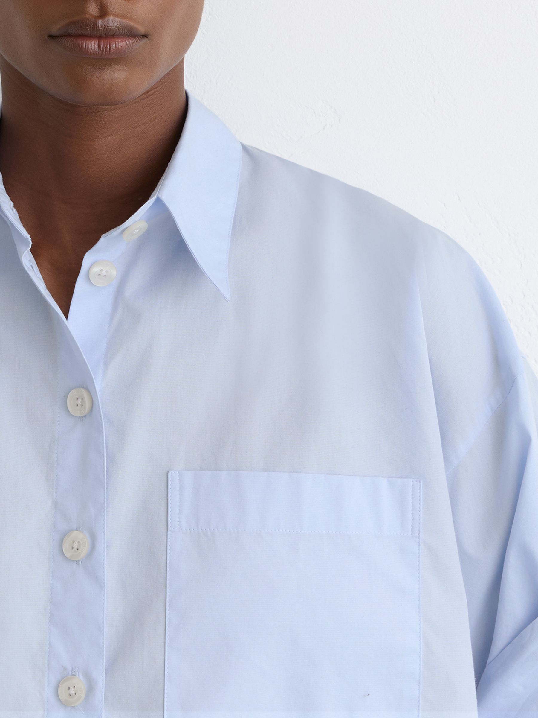 Cotton Cropped Long-Sleeve Shirts in Blue - Image 4 of 6
