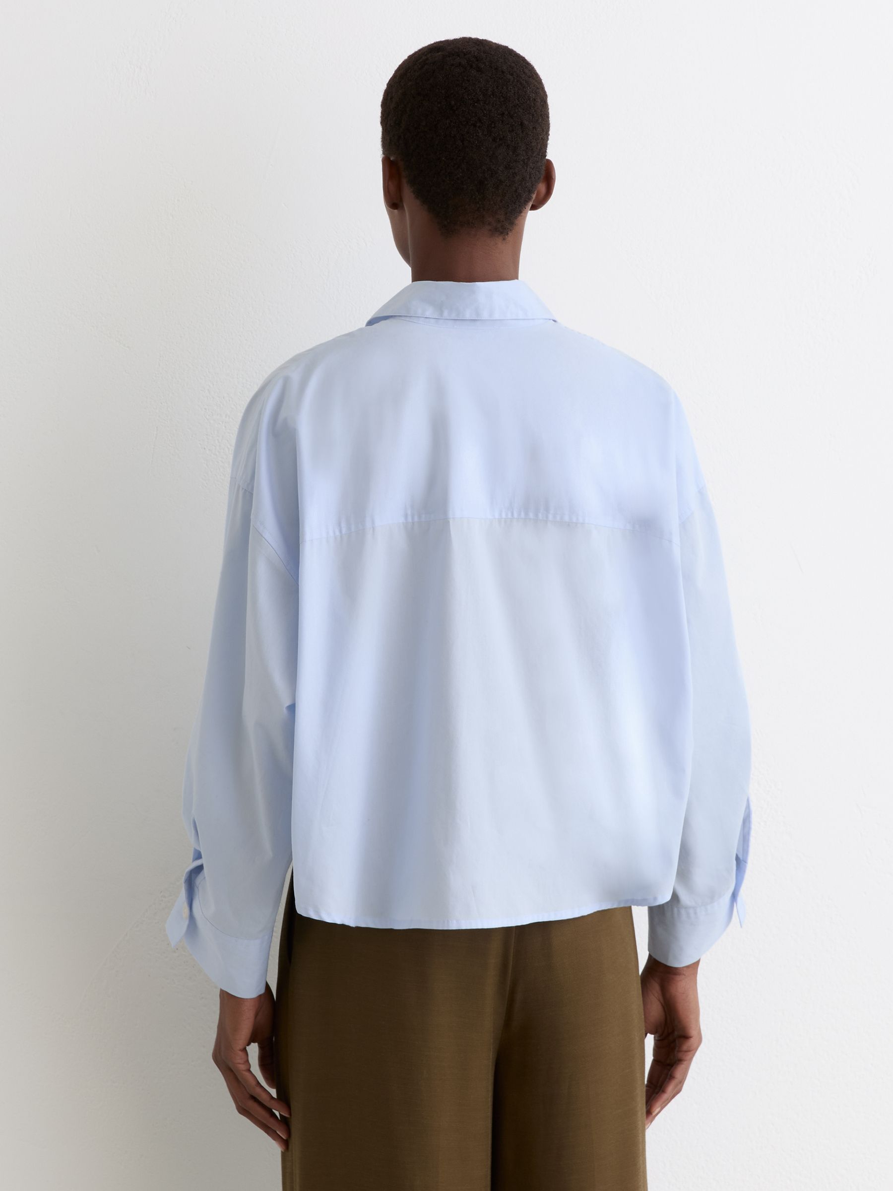 Cotton Cropped Long-Sleeve Shirt in Blue - image 4