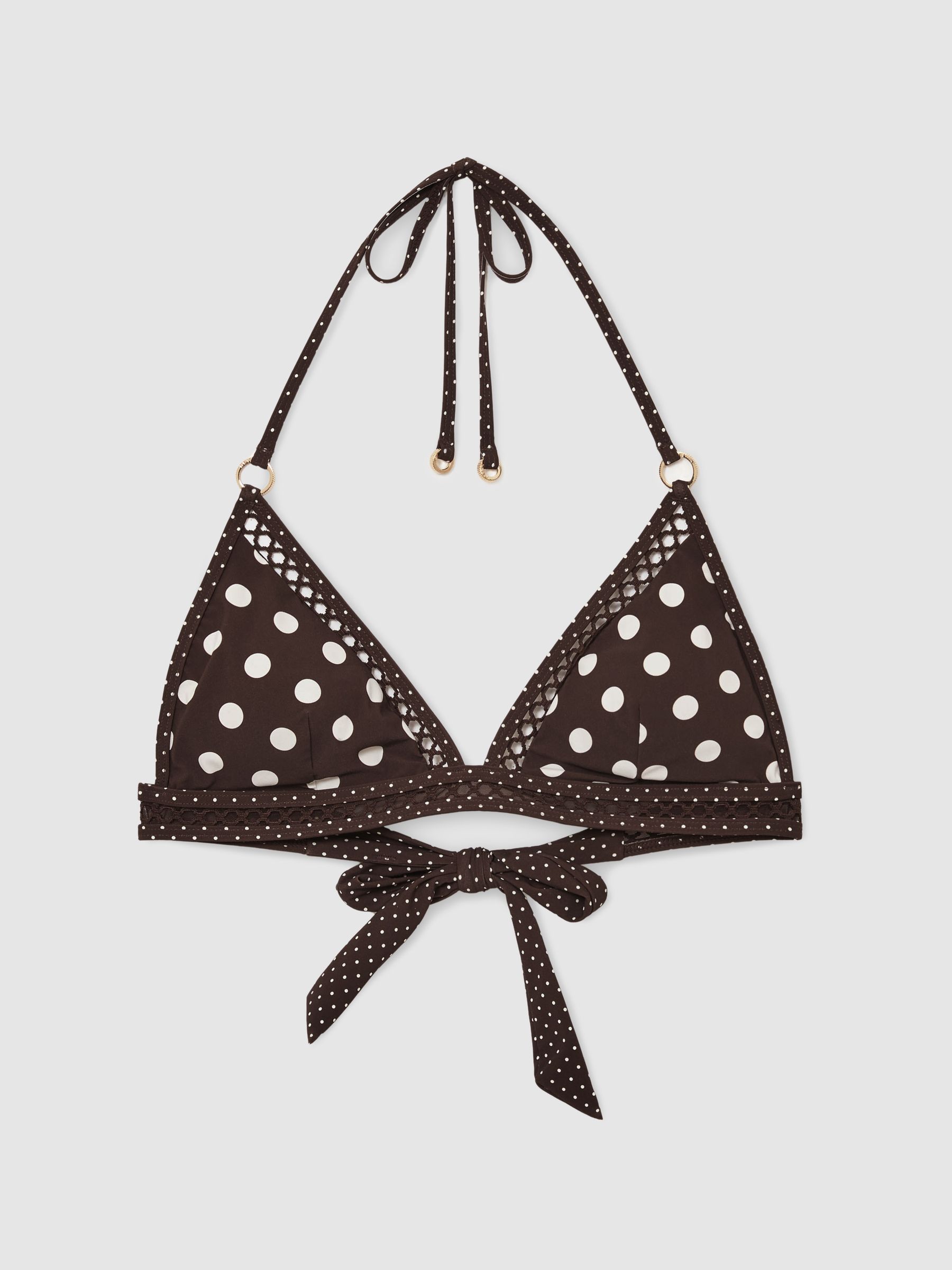 Polka-Dot Triangle Bikini Top in Chocolate Brown/Ivory - Image 2 of 6