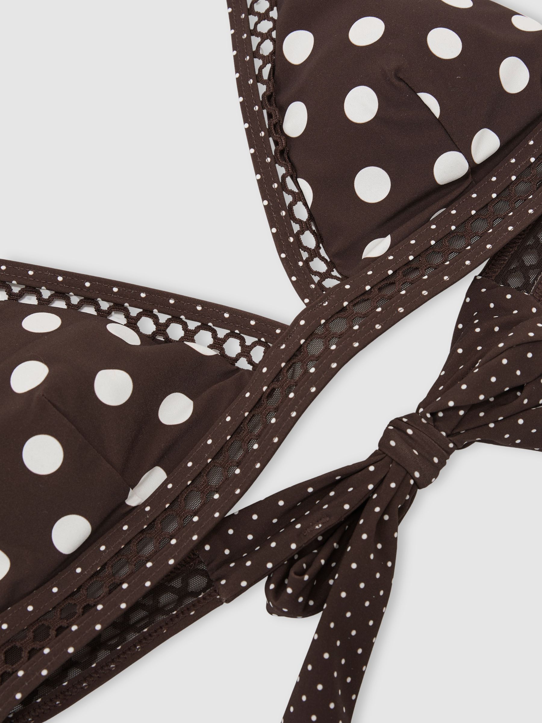 Polka-Dot Triangle Bikini Top in Chocolate Brown/Ivory - Image 6 of 6