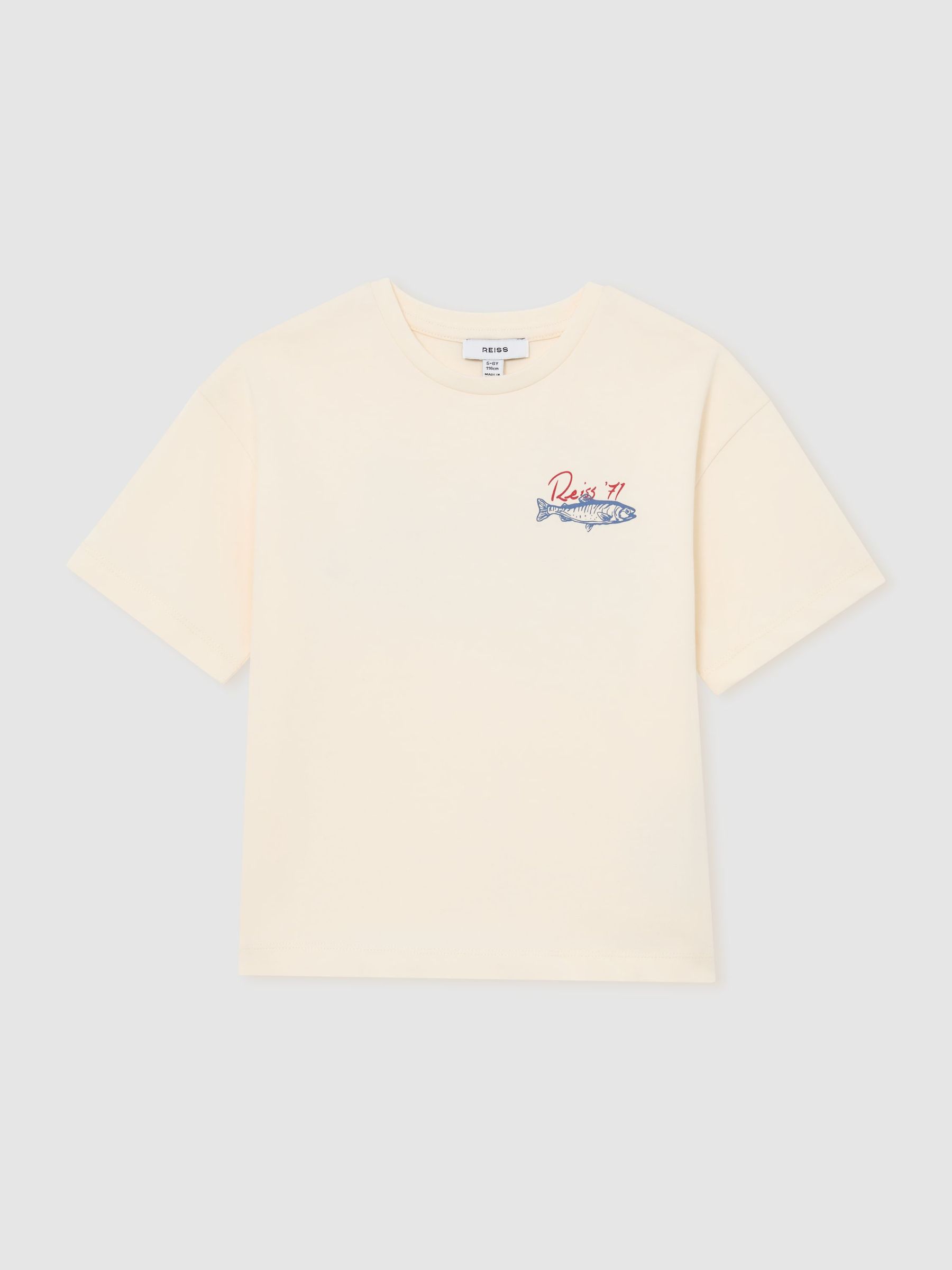 3-9 yrs Cotton Fish Logo Print T-Shirt in White - Image 1 of 3
