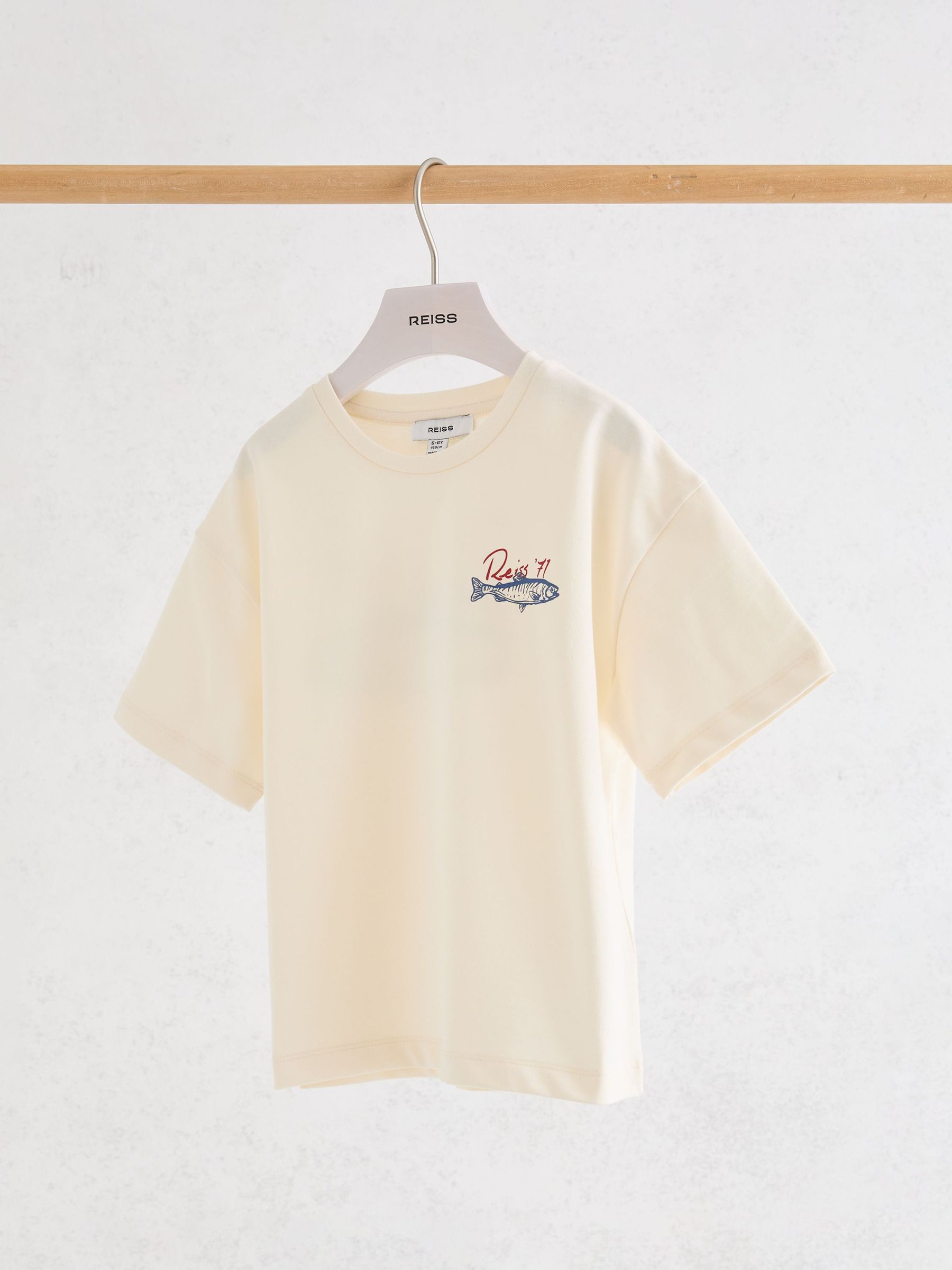 3-9 yrs Cotton Fish Logo Print T-Shirt in White - Image 2 of 3