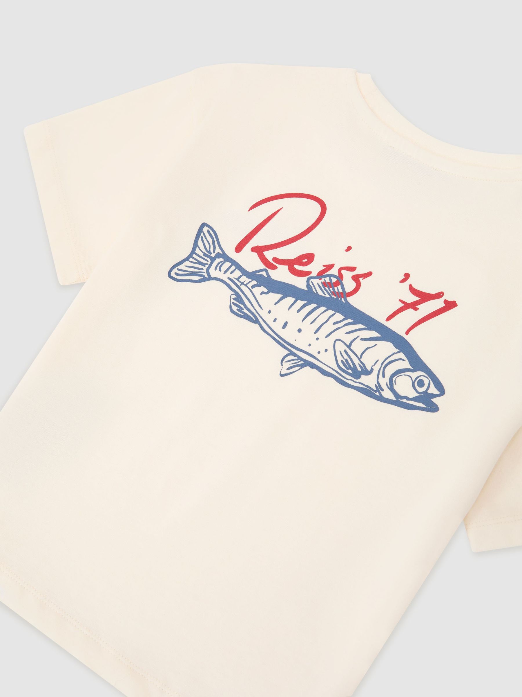 3-9 yrs Cotton Fish Logo Print T-Shirt in White - Image 3 of 3