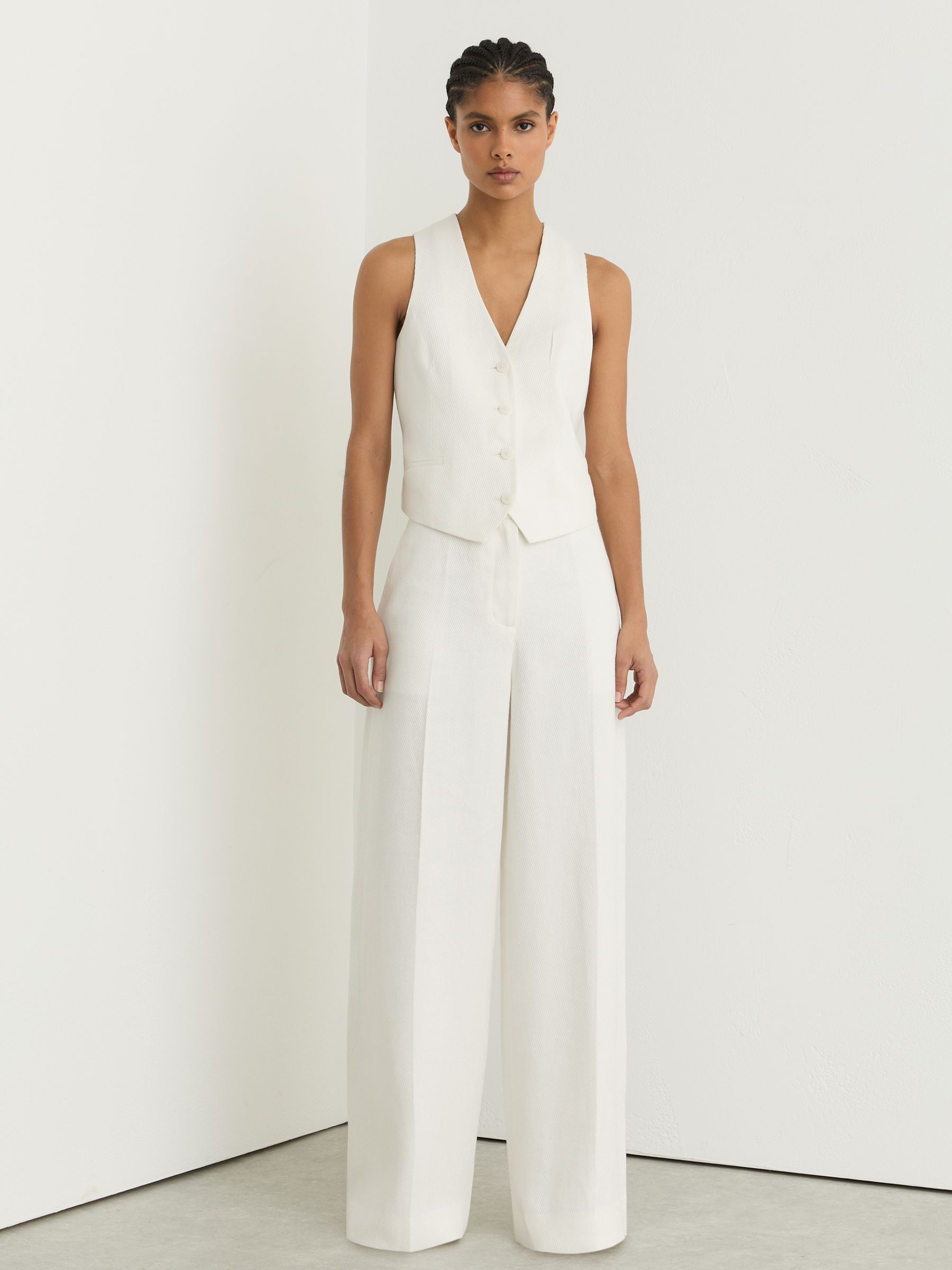 Linen-Blend Wide-Leg Trousers in White - image 2